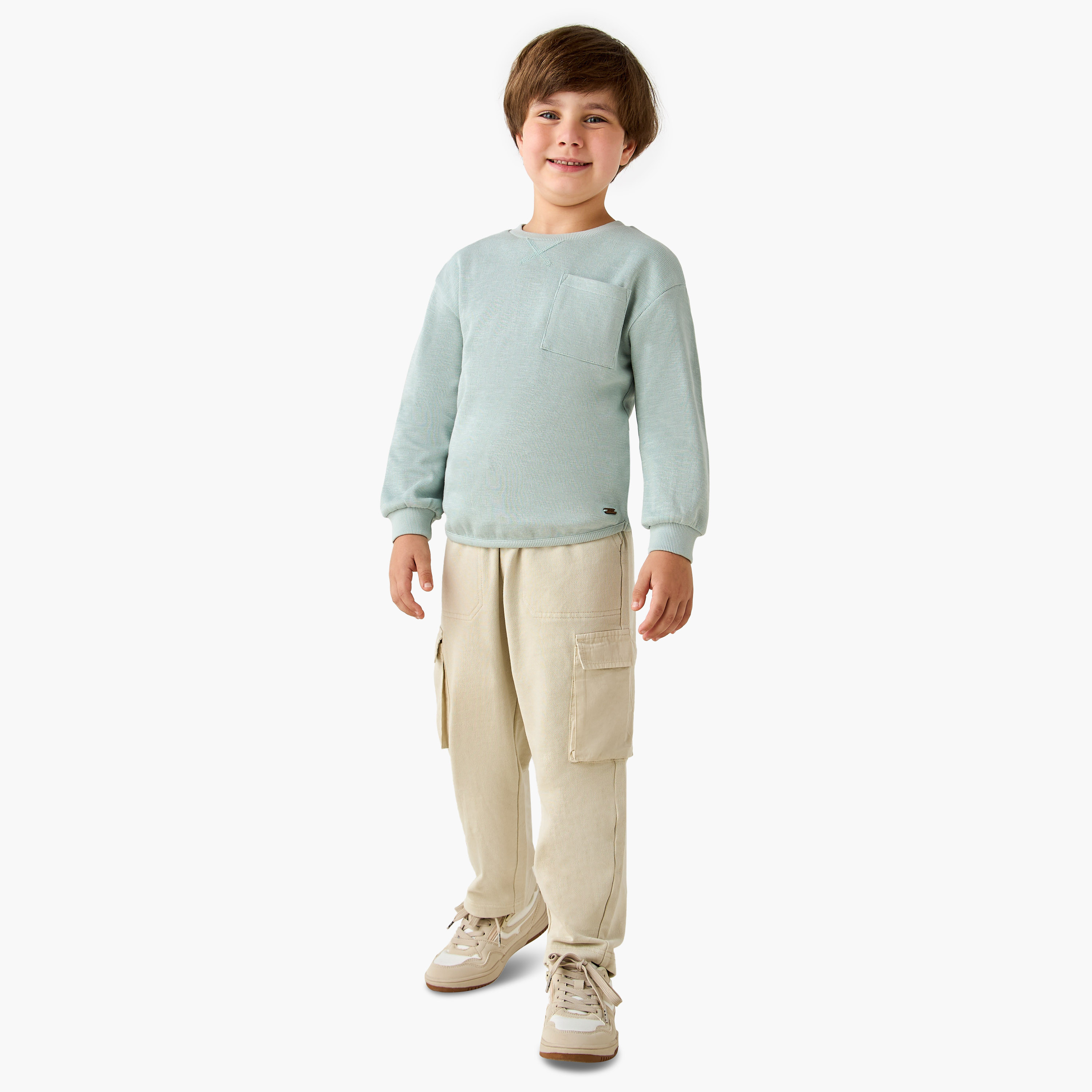 تيشيرت بياقة مستديرة للأولاد مع جيب على الصدر - قطن - بأكمام طويلة من إليجو-boys-clothing-sweatshirts-image-4