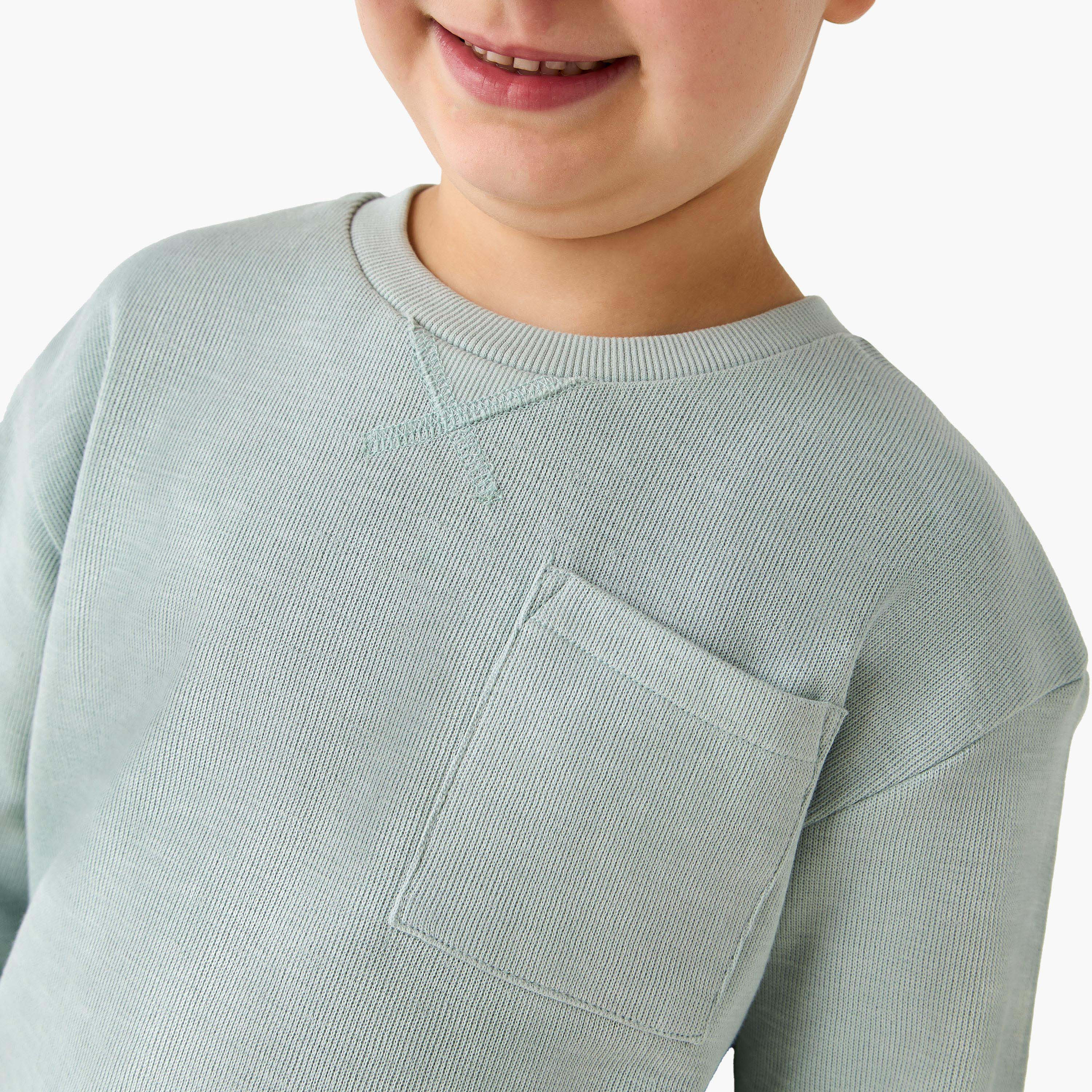 تيشيرت بياقة مستديرة للأولاد مع جيب على الصدر - قطن - بأكمام طويلة من إليجو-boys-clothing-sweatshirts-image-2