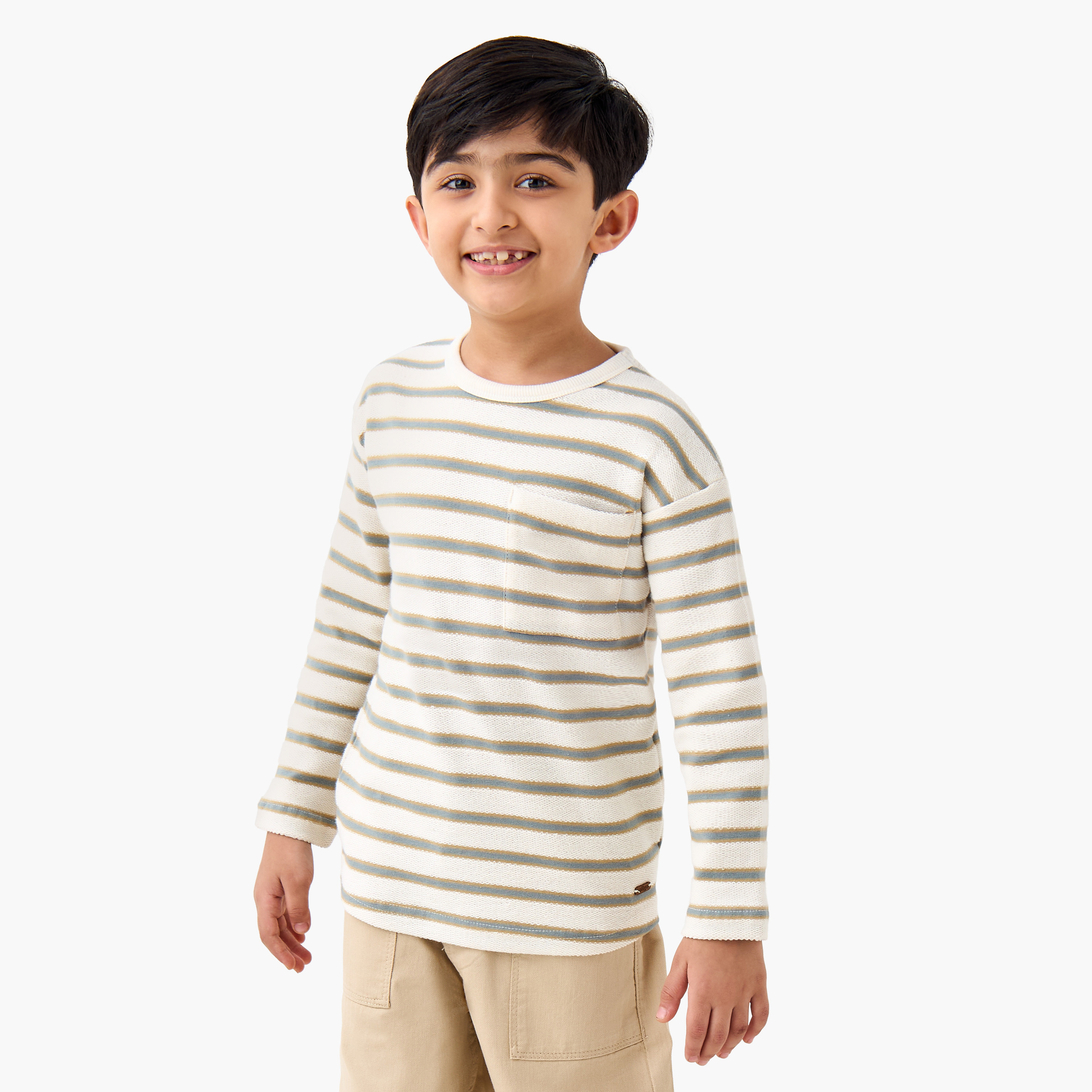 Eligo Boys Crew Neck T-shirt with Stripes - Cotton - Long Sleeves-boys-clothing-tshirtsandpolos-image-1