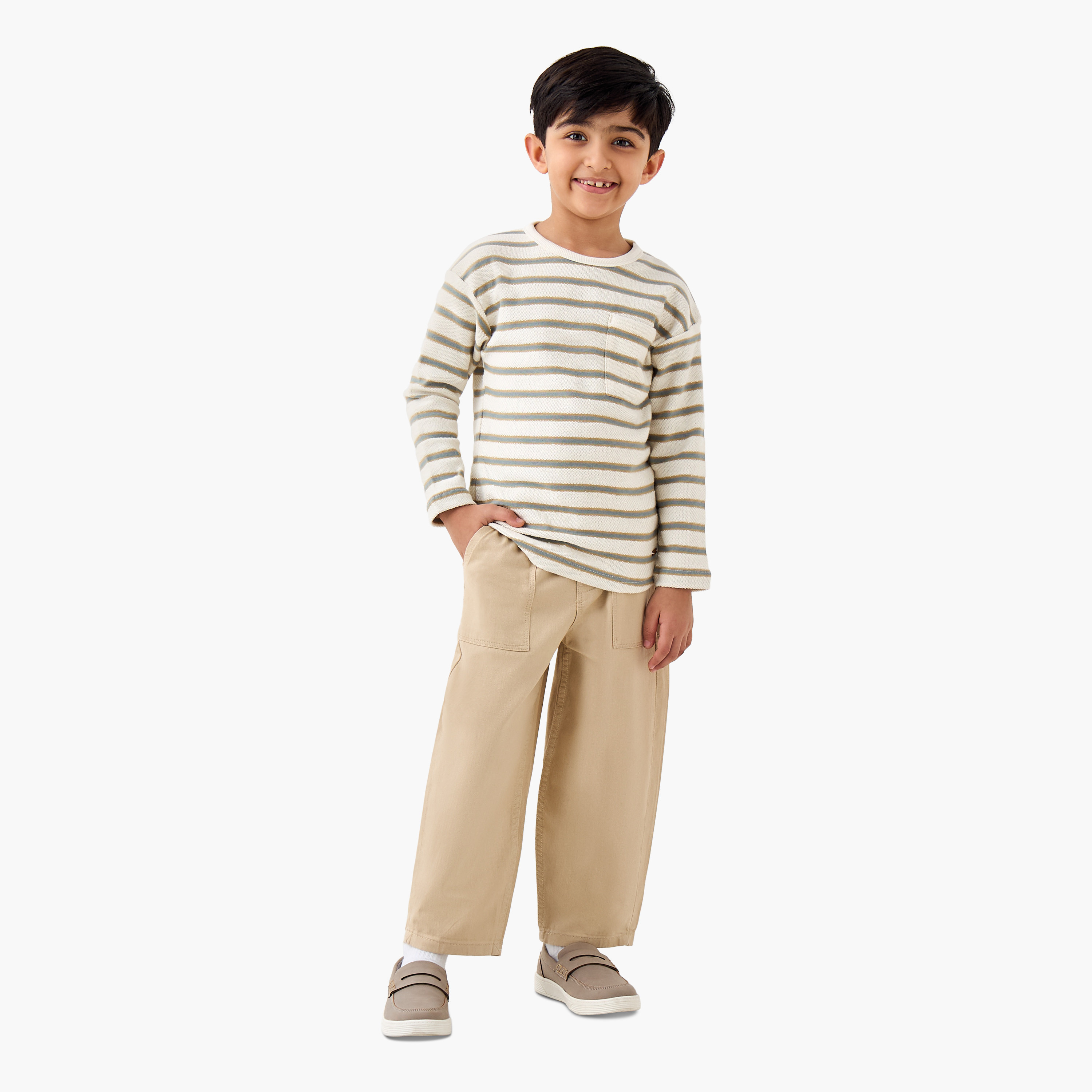 Eligo Boys Crew Neck T-shirt with Stripes - Cotton - Long Sleeves-boys-clothing-tshirtsandpolos-image-2