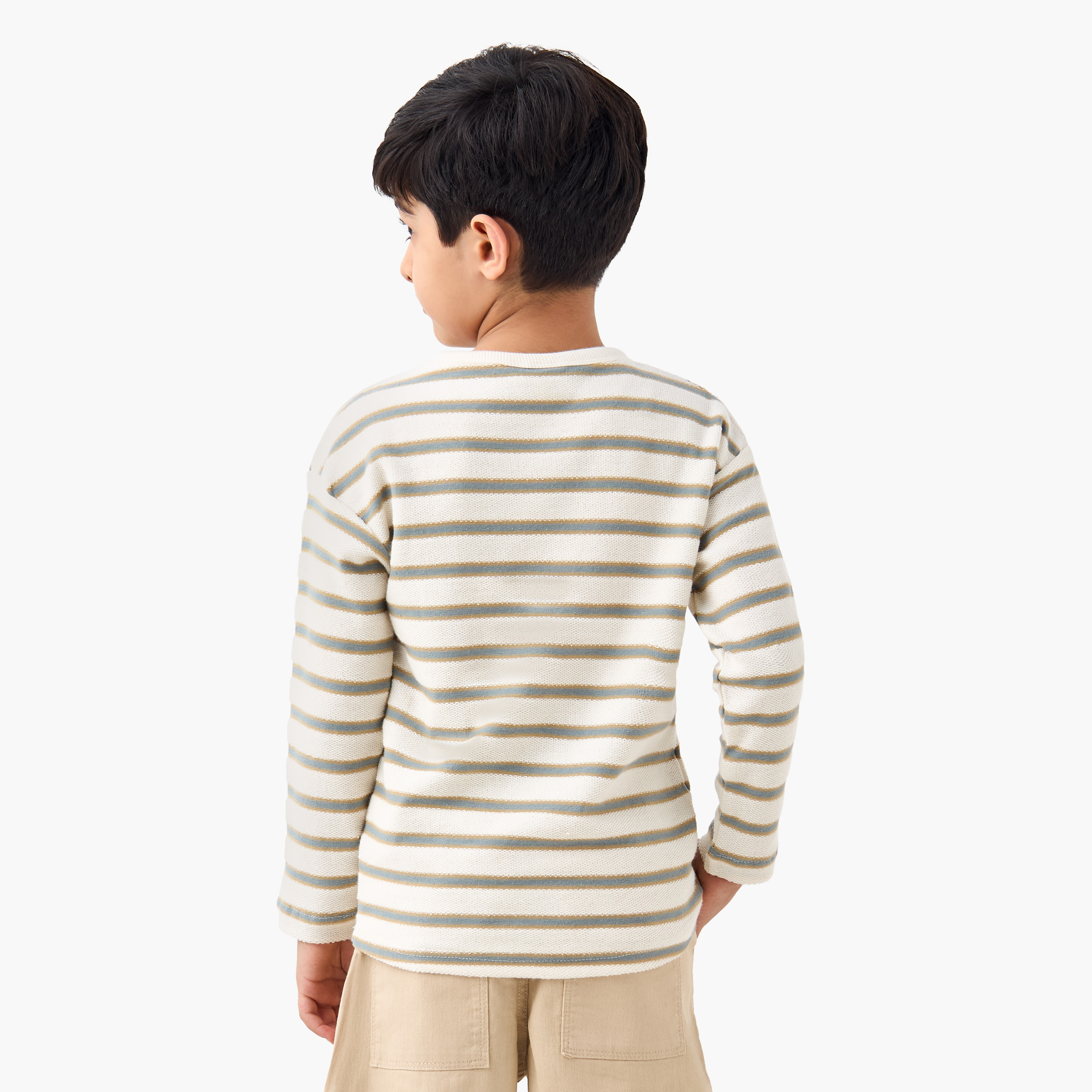 Eligo Boys Crew Neck T-shirt with Stripes - Cotton - Long Sleeves-boys-clothing-tshirtsandpolos-image-3