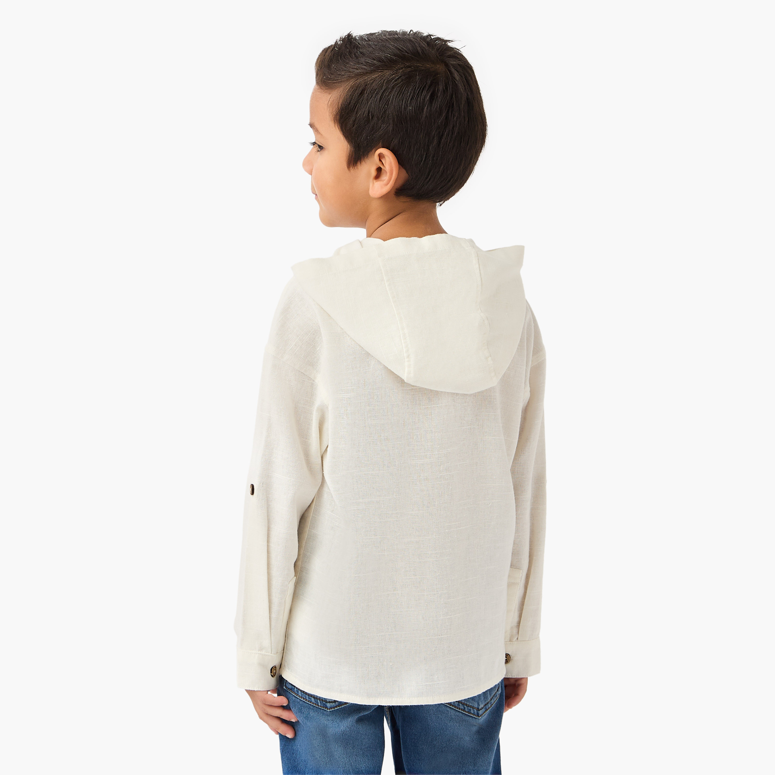 Eligo Solid Hooded Shirt with Pocket and Long Sleeves-boys-clothing-shirts-image-3