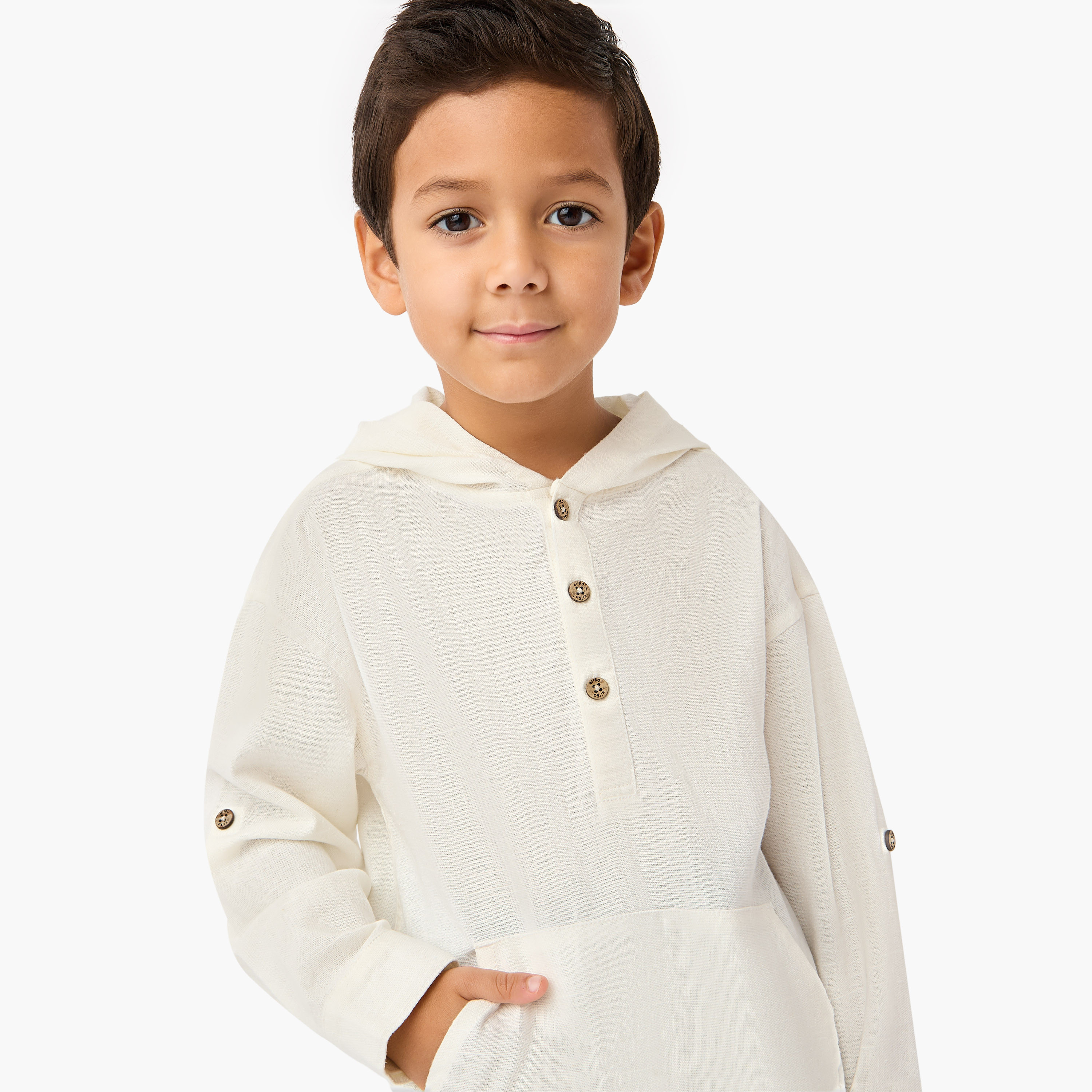 Eligo Solid Hooded Shirt with Pocket and Long Sleeves-boys-clothing-shirts-image-4