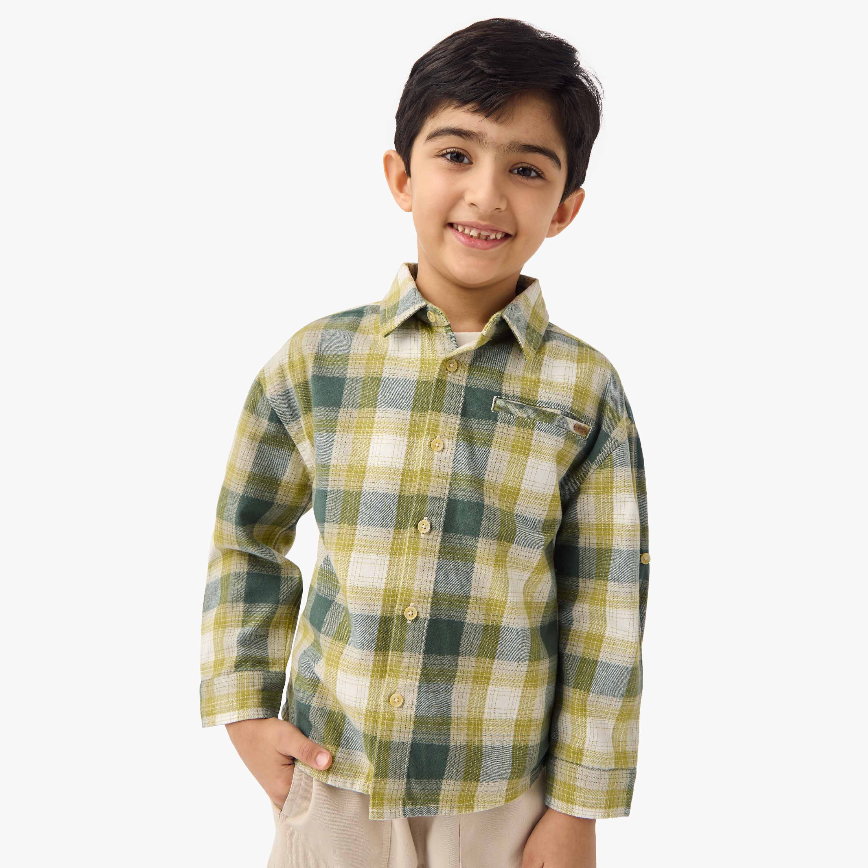 Eligo Checked Collared Shirt with Long Sleeves-boys-clothing-shirts-image-1
