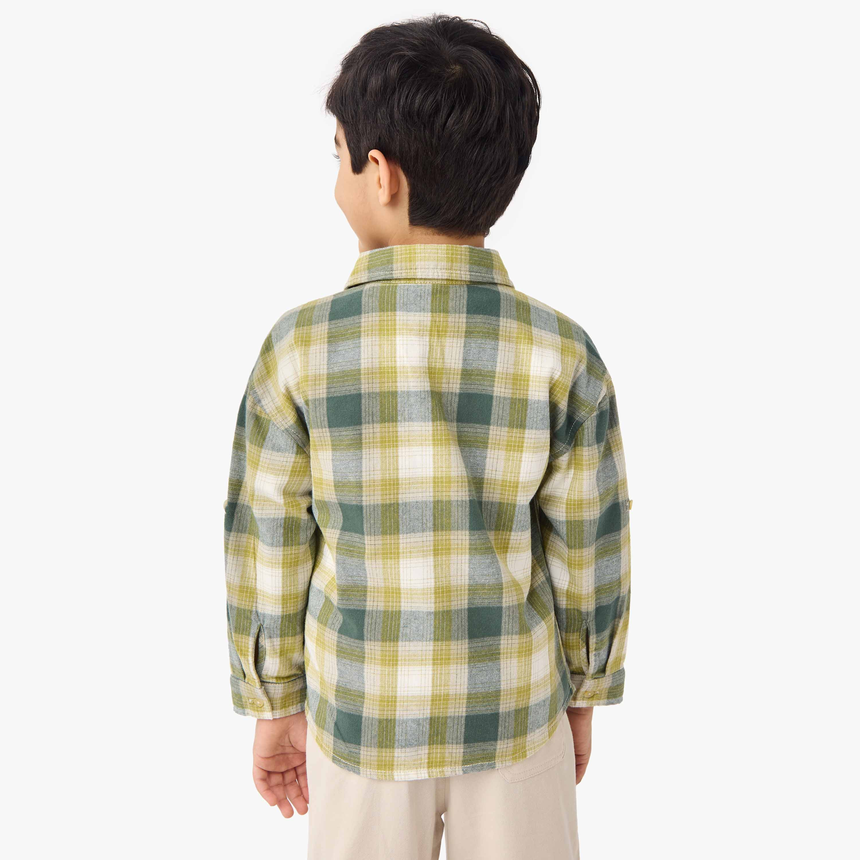 Eligo Checked Collared Shirt with Long Sleeves-boys-clothing-shirts-image-3