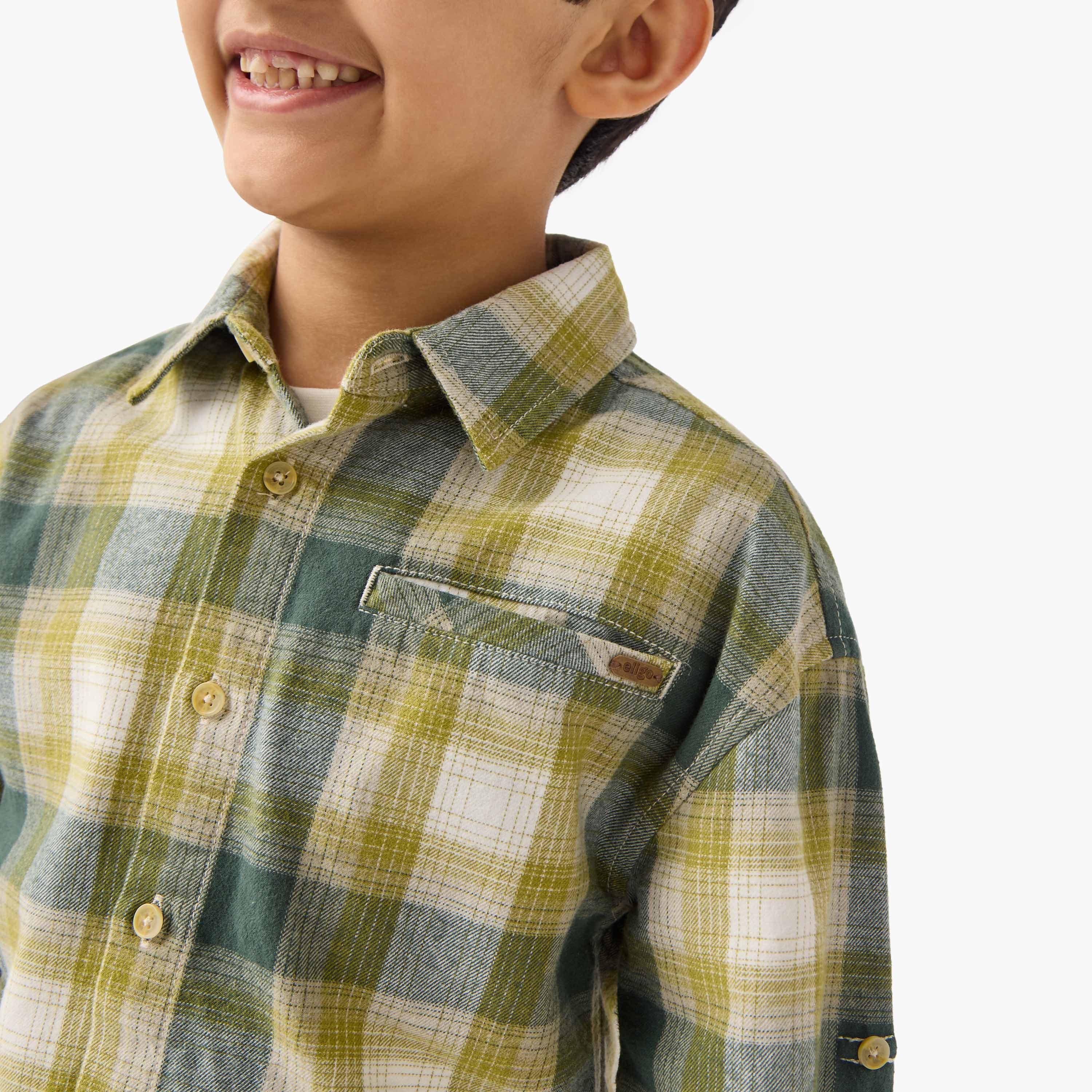 Eligo Checked Collared Shirt with Long Sleeves-boys-clothing-shirts-image-4