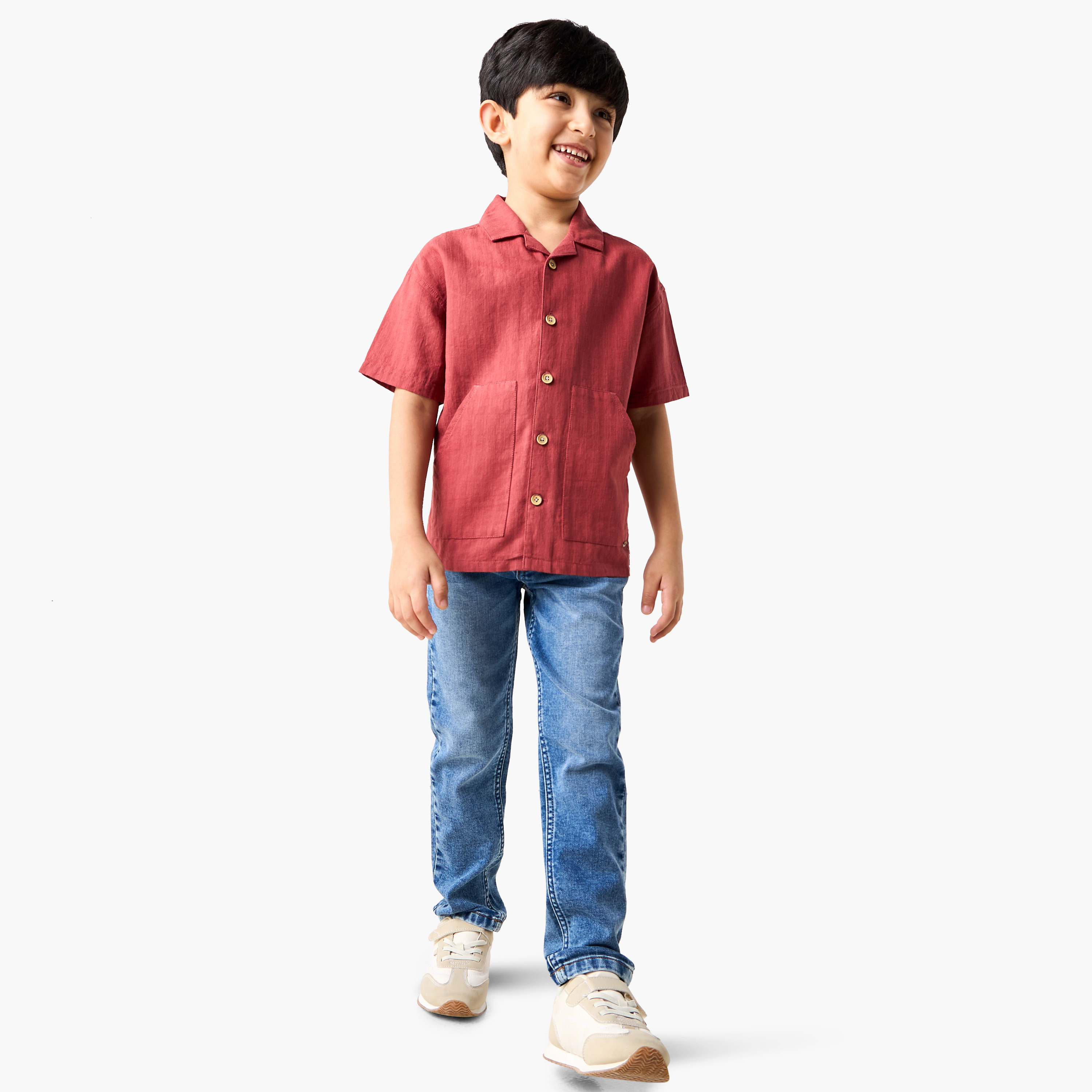 Eligo Solid Camp Collar Shirt with Short Sleeves and Pocket-boys-clothing-shirts-image-2