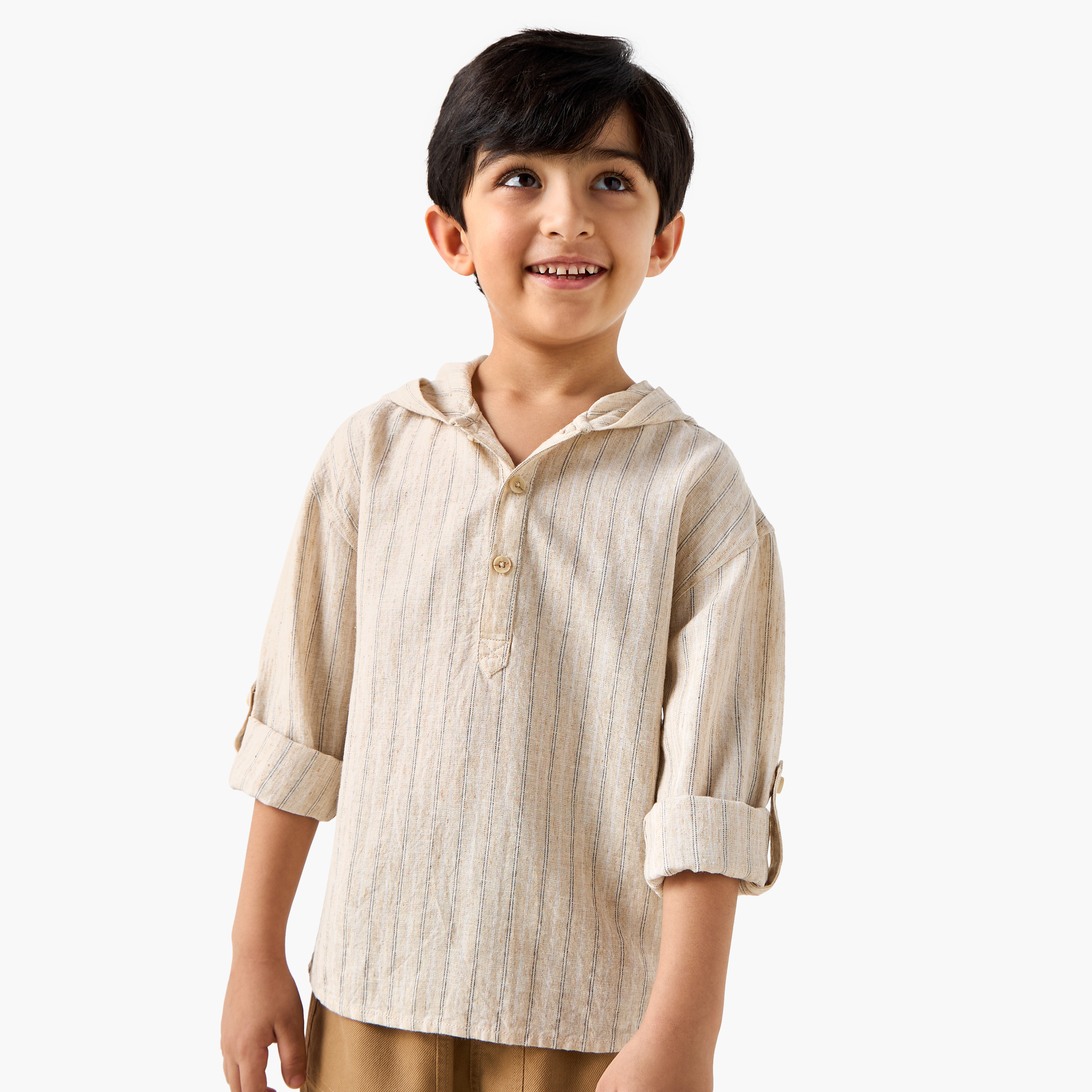 Eligo Striped Hooded T-shirt with Long Sleeves-boys-clothing-shirts-image-1