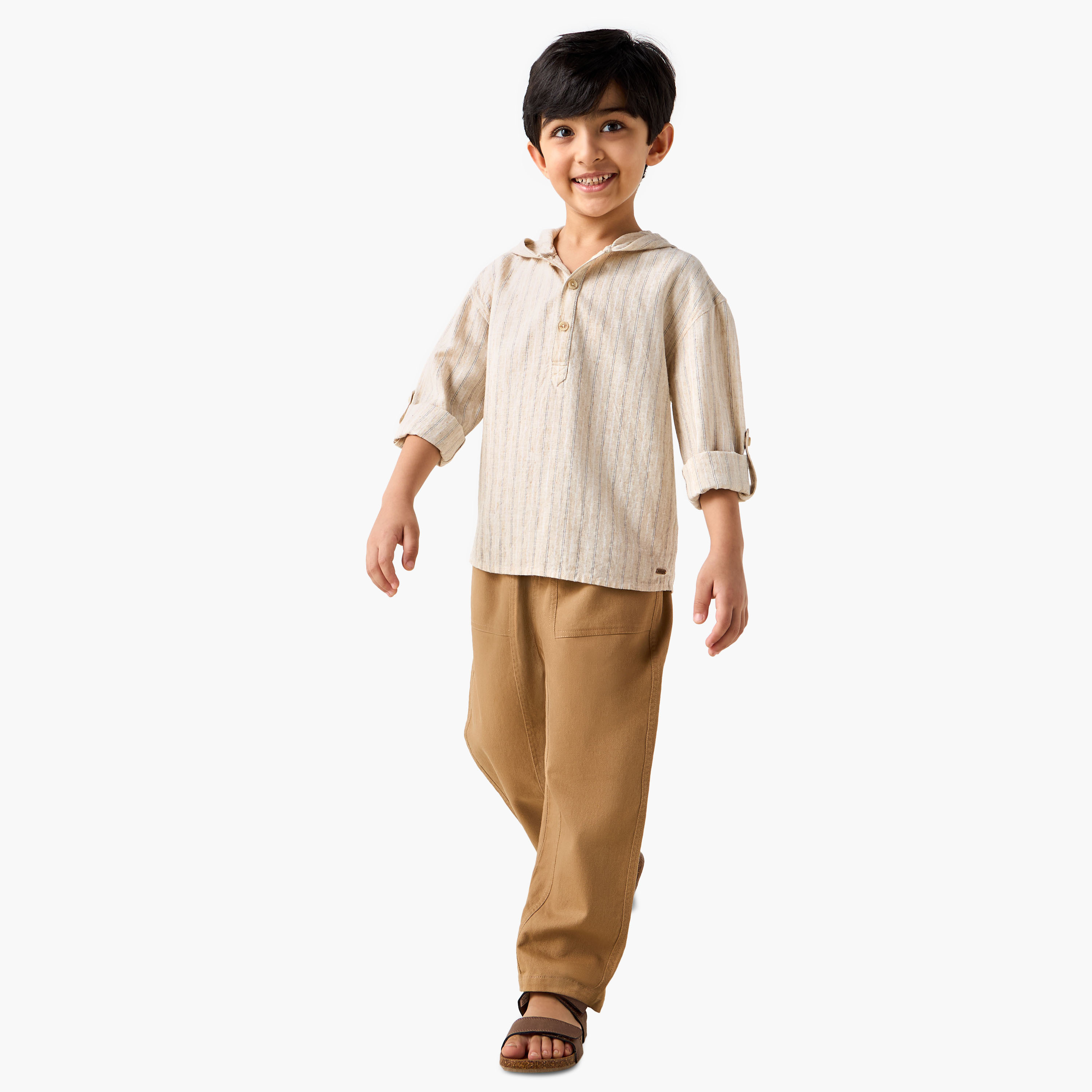 Eligo Striped Hooded T-shirt with Long Sleeves-boys-clothing-shirts-image-2
