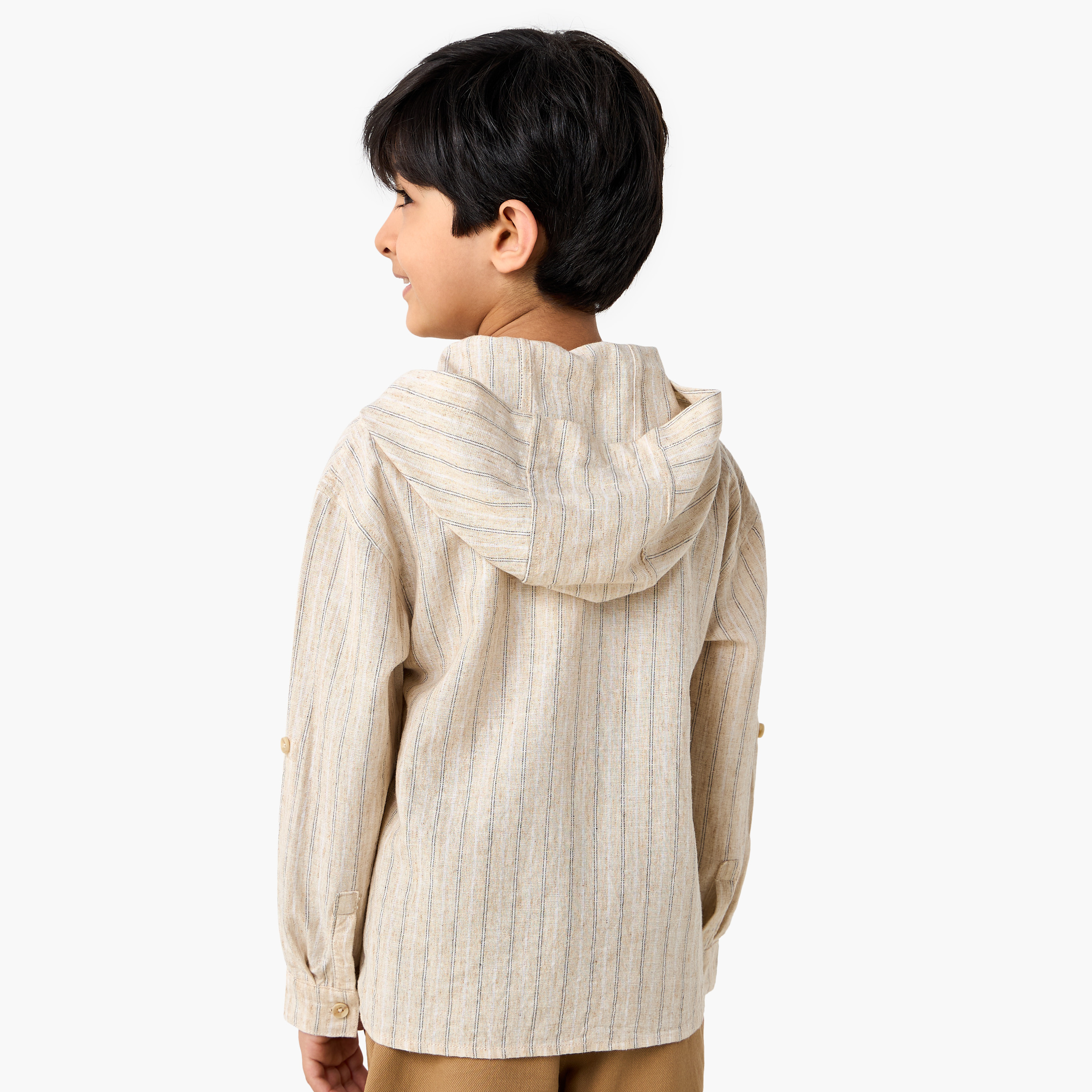 Eligo Striped Hooded T-shirt with Long Sleeves-boys-clothing-shirts-image-3