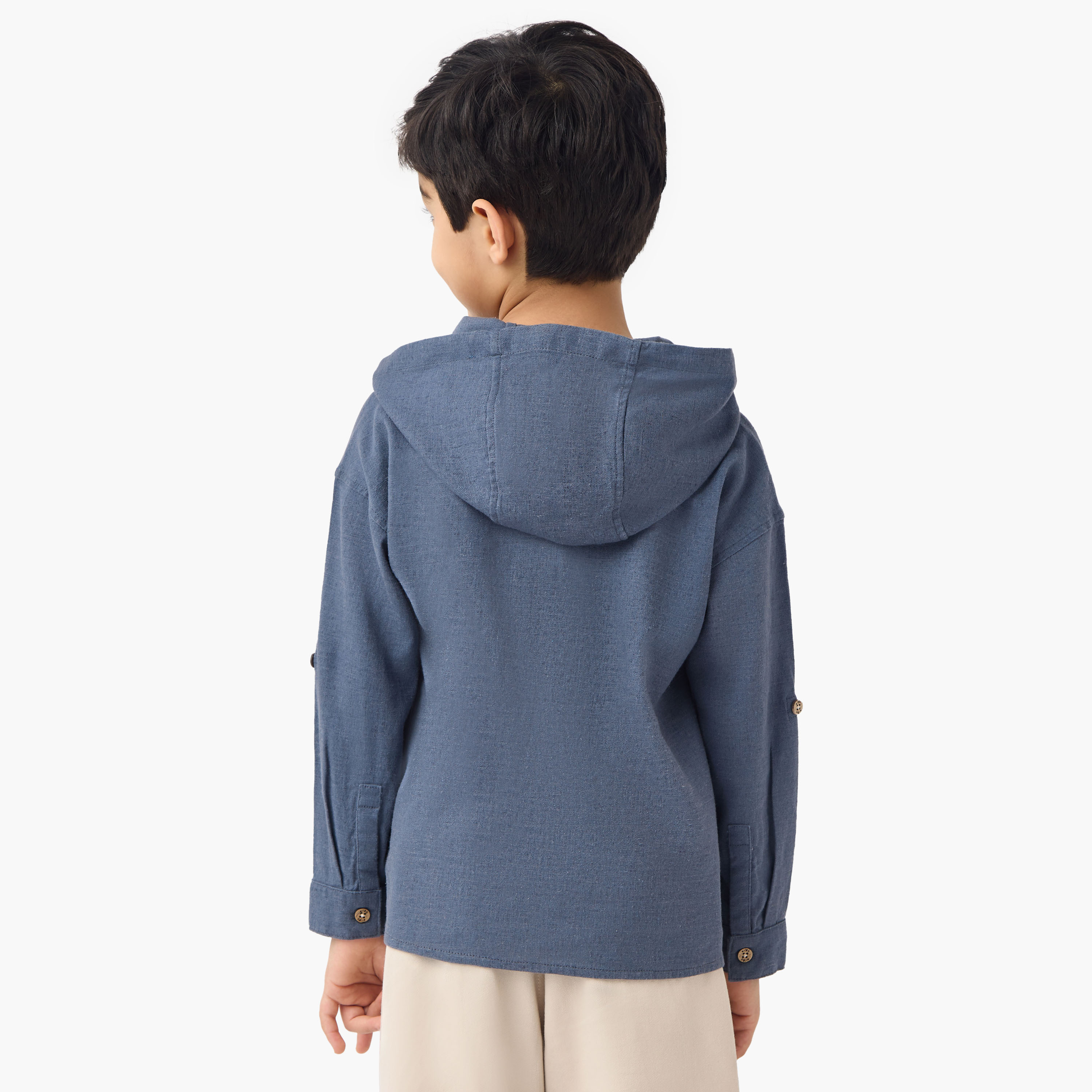 Eligo Solid Hooded Shirt with Pocket and Long Sleeves-boys-clothing-shirts-image-3