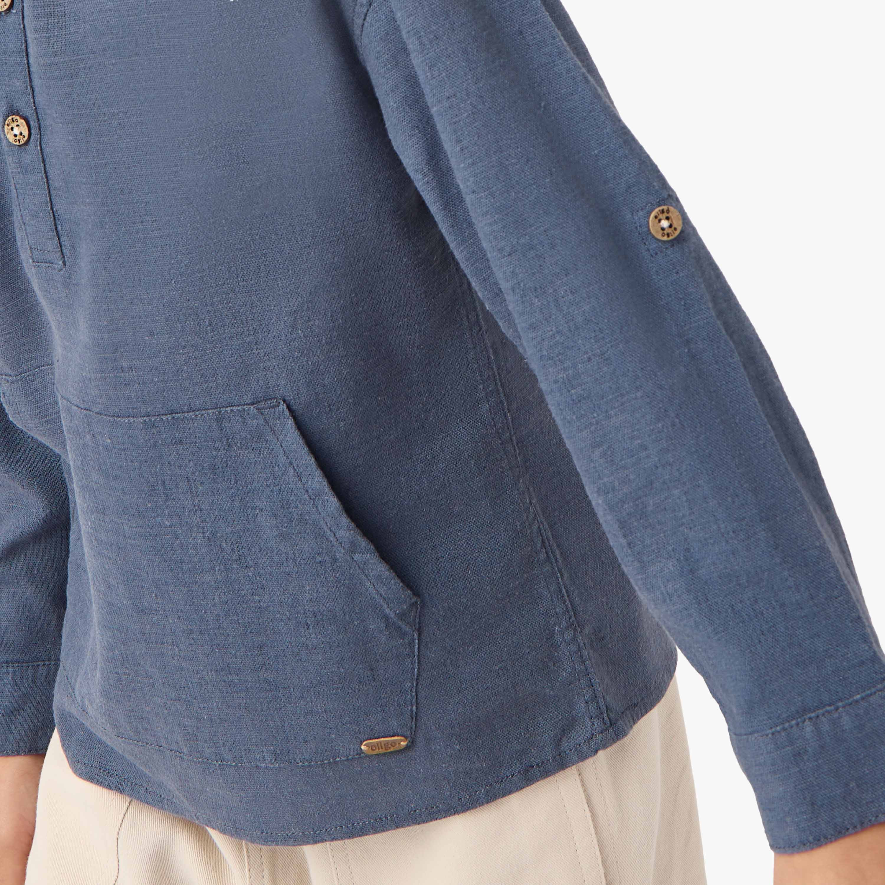 Eligo Solid Hooded Shirt with Pocket and Long Sleeves-boys-clothing-shirts-image-4