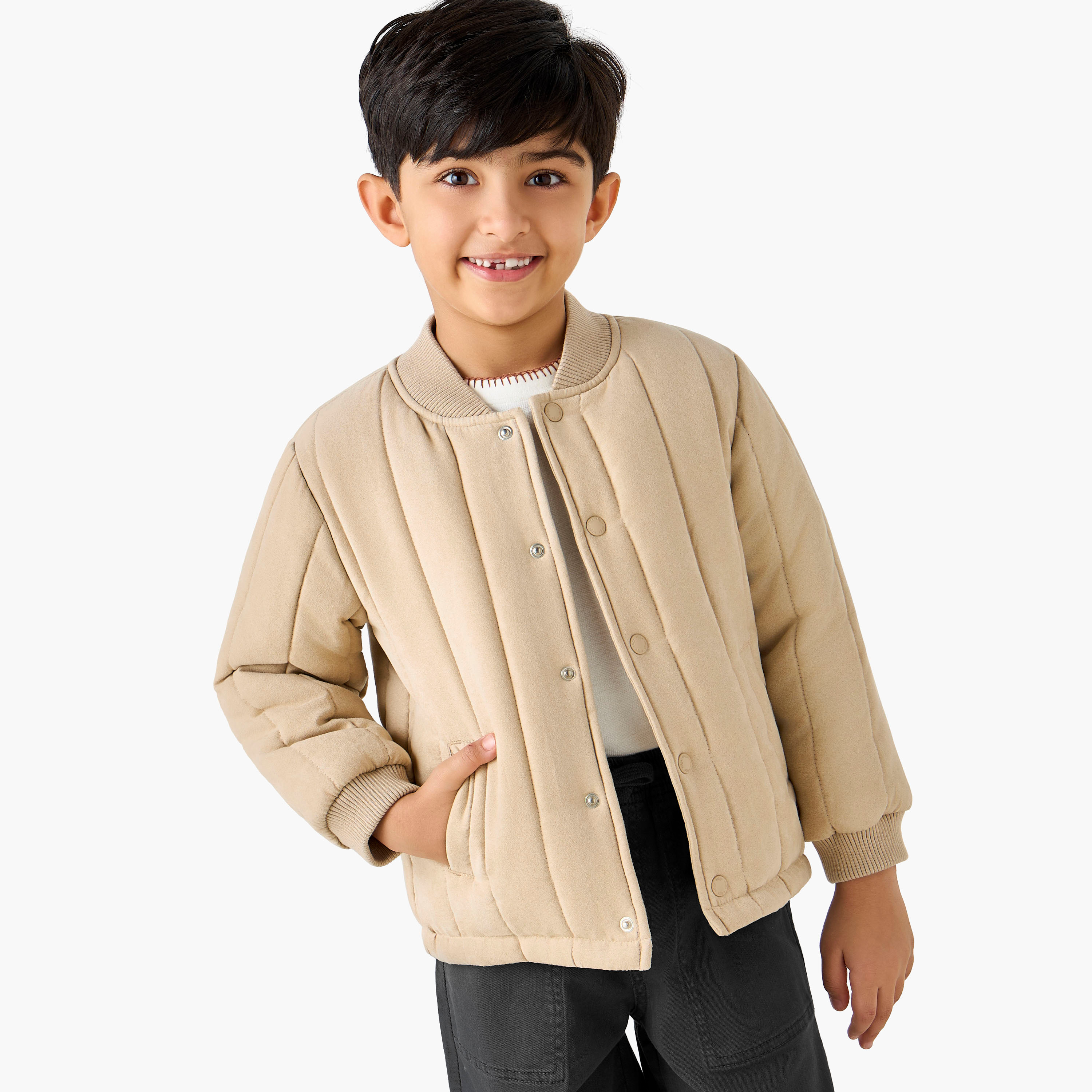 Eligo Quilted Bomber Jacket with Snap Button Closure-boys-clothing-jacketsandcoats-image-1