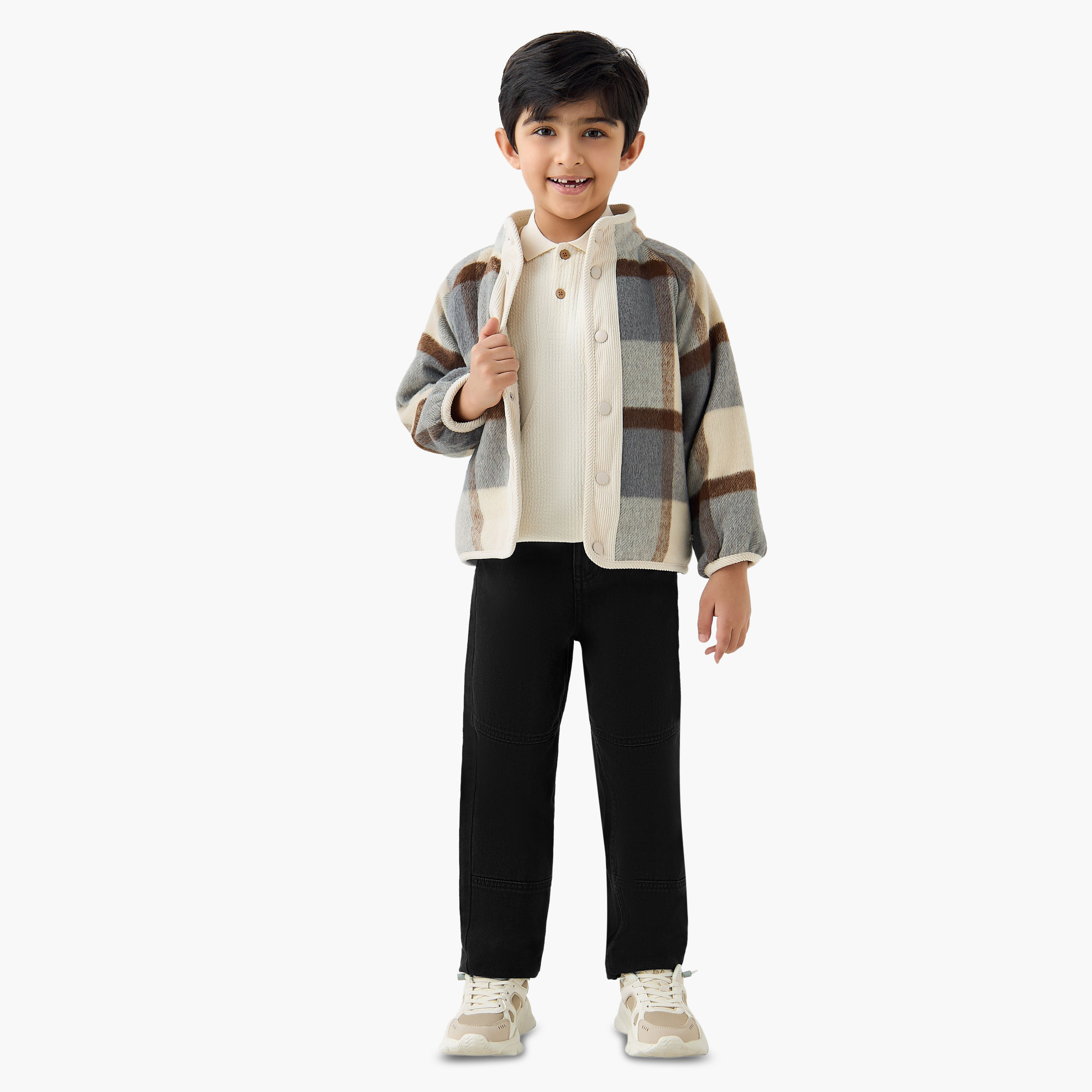 Eligo Checked Jacket with Long Sleeves and Button Closure-boys-clothing-jacketsandcoats-image-2