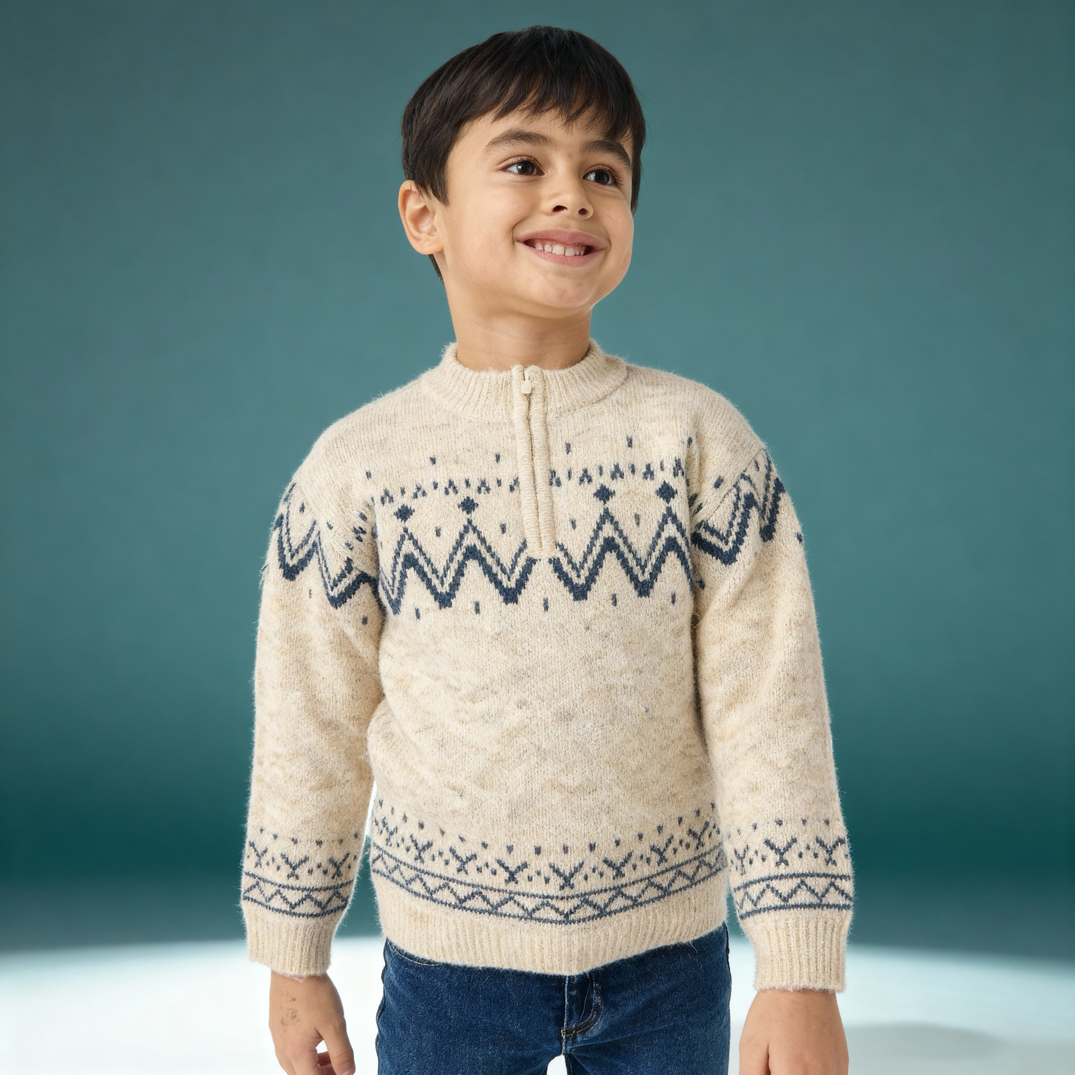 Eligo Textured Pullover with Zip Closure and Long Sleeves-baby-boys-clothing-jumpersandcardigans-image-1