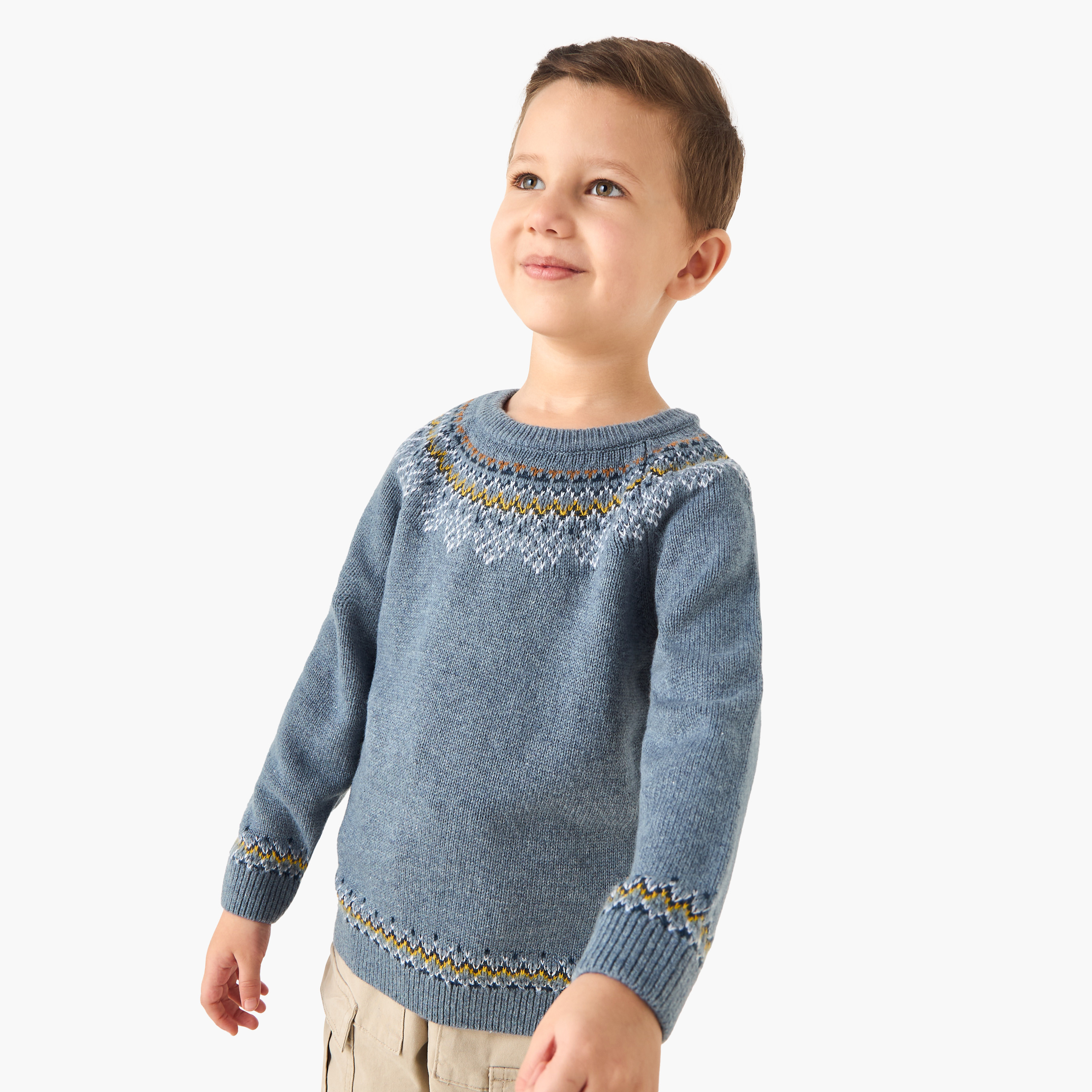 Eligo Fair Isle Textured Sweater with Long Sleeves-baby-boys-clothing-jumpersandcardigans-image-1