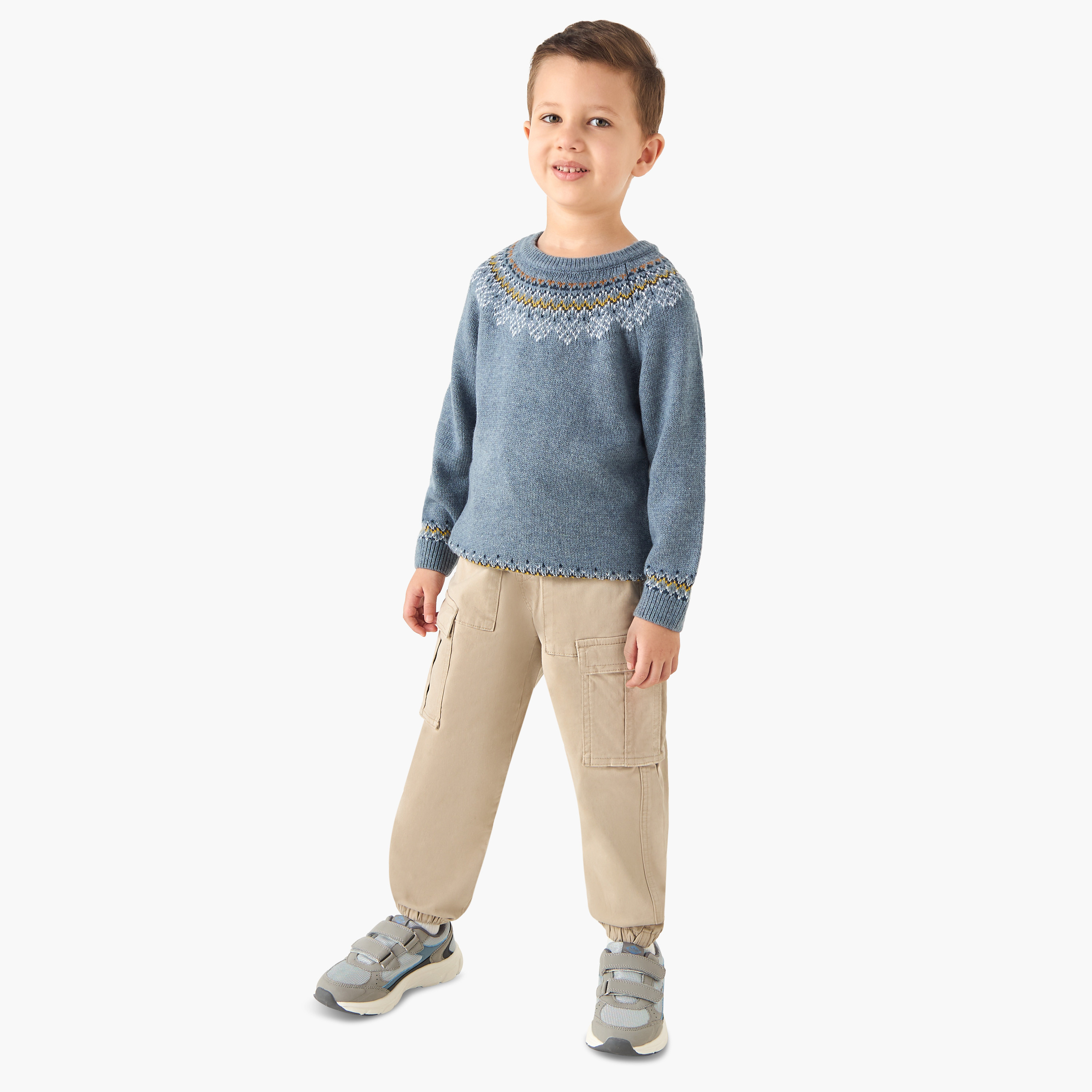 Eligo Fair Isle Textured Sweater with Long Sleeves-baby-boys-clothing-jumpersandcardigans-image-2