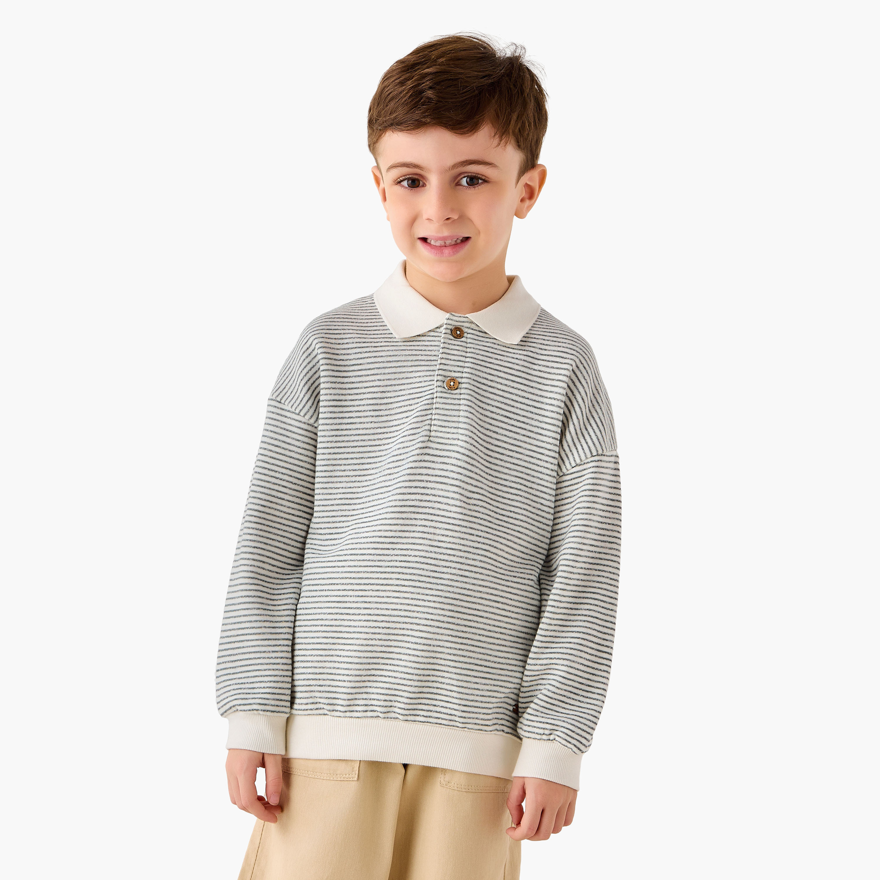 Eligo Striped Polo Sweatshirt with Long Sleeves-boys-clothing-sweatshirts-image-1