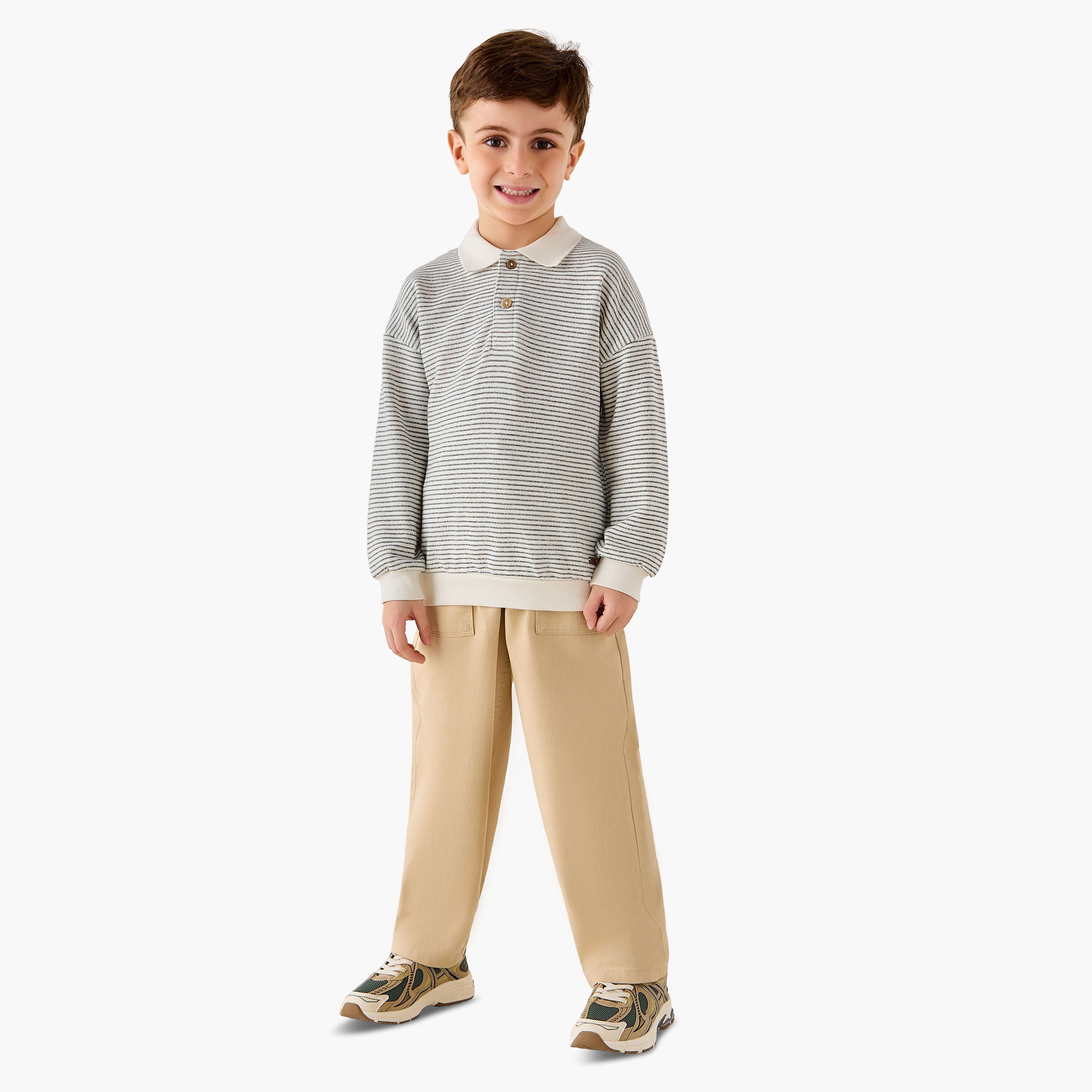 Eligo Striped Polo Sweatshirt with Long Sleeves-boys-clothing-sweatshirts-image-2