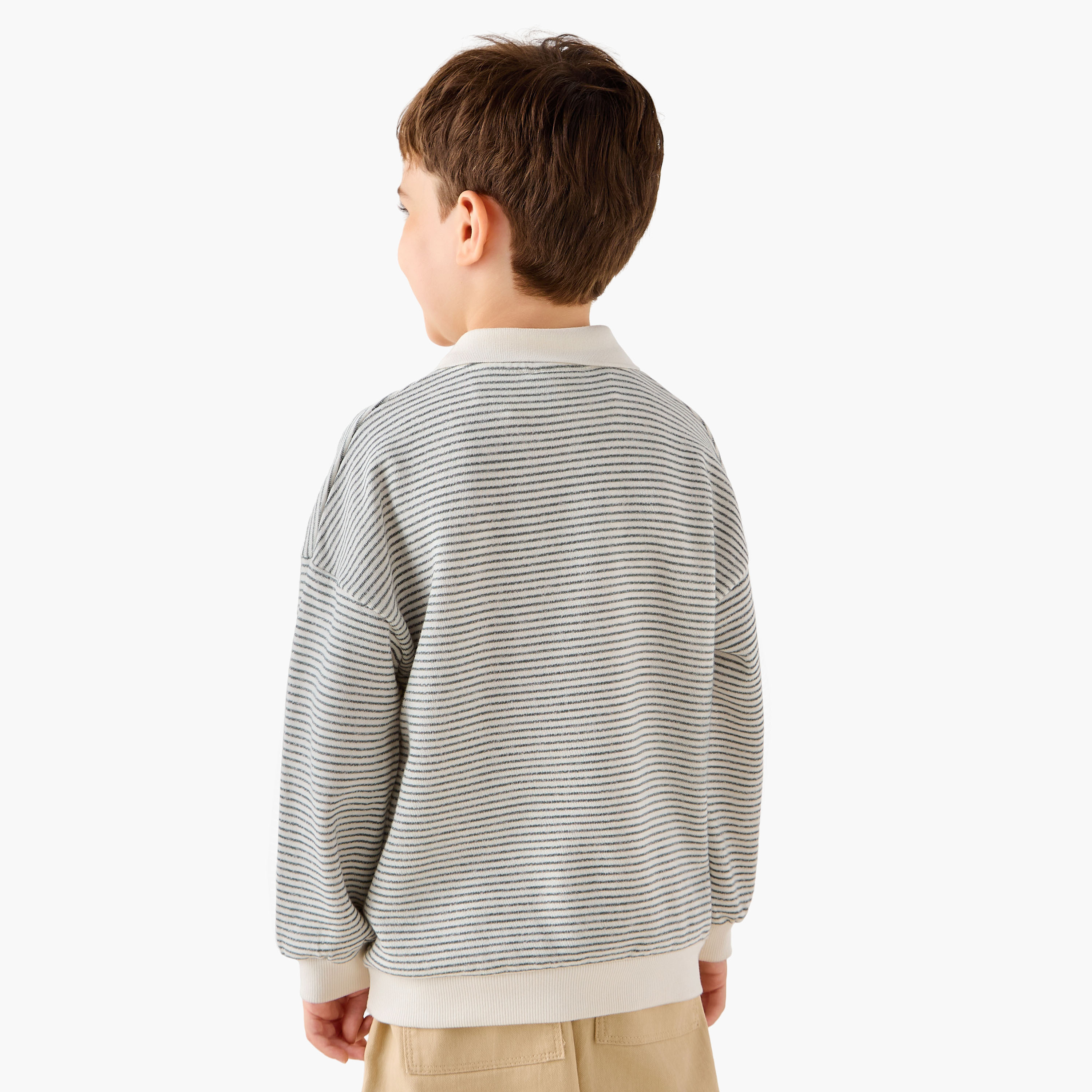 Eligo Striped Polo Sweatshirt with Long Sleeves-boys-clothing-sweatshirts-image-3