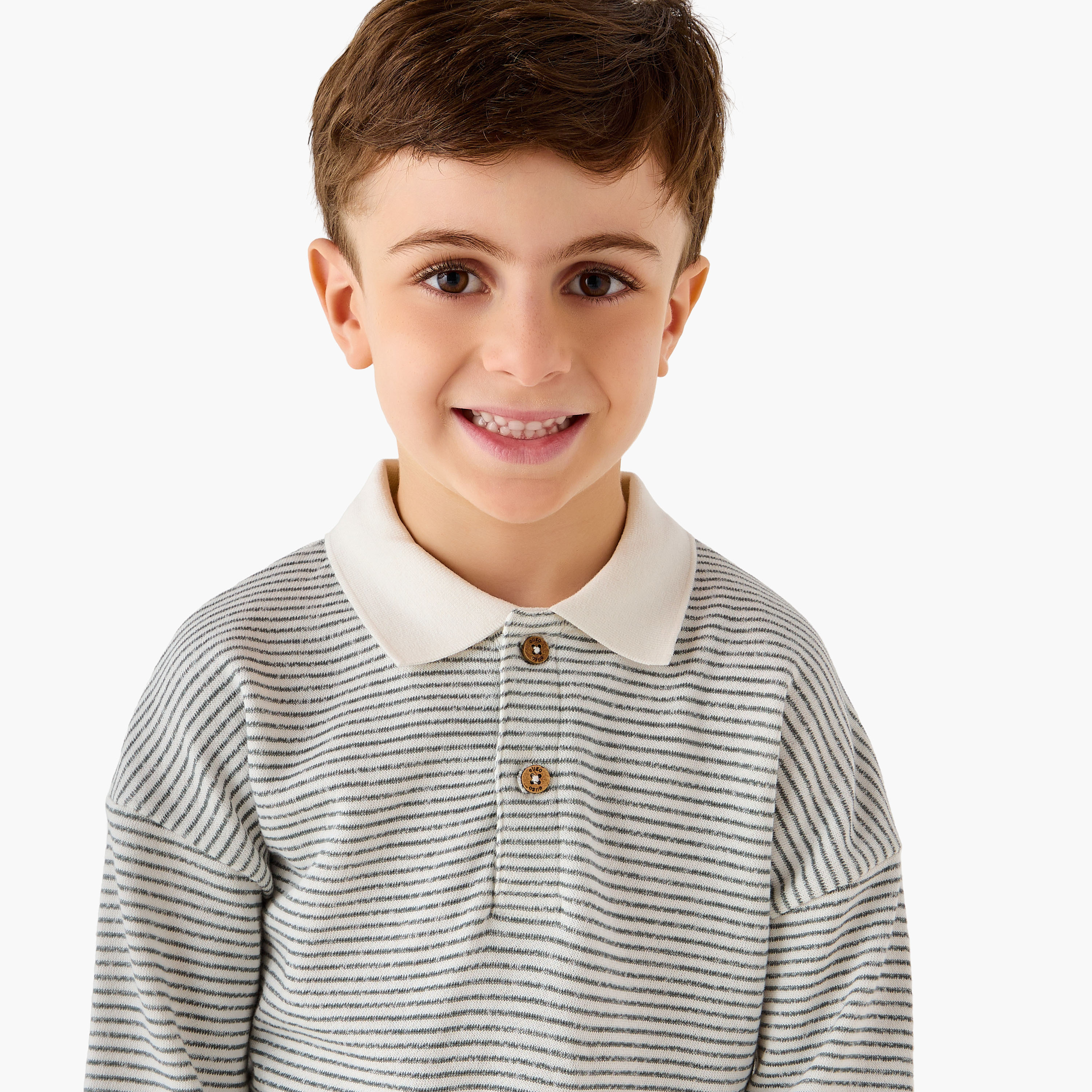 Eligo Striped Polo Sweatshirt with Long Sleeves-boys-clothing-sweatshirts-image-4