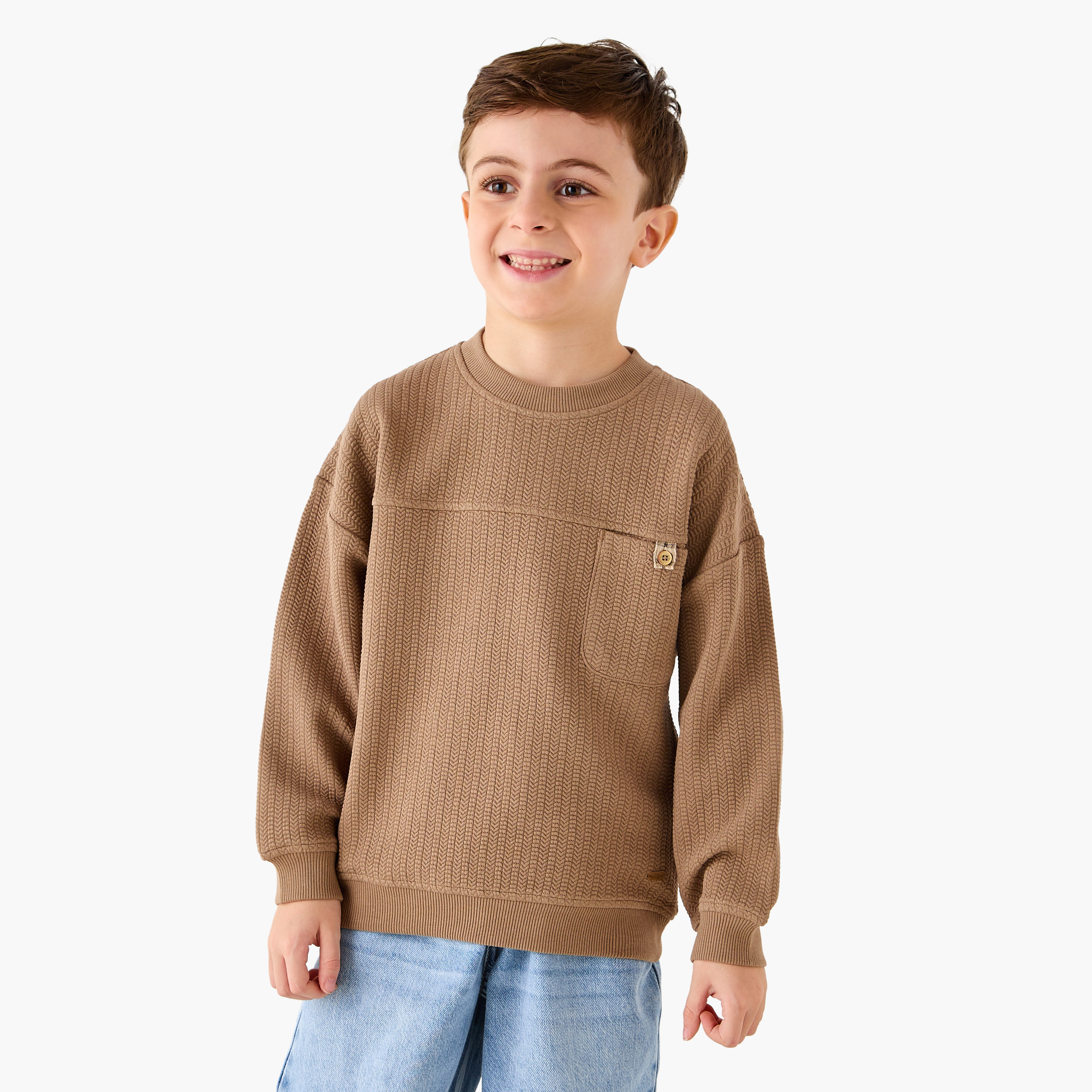 Eligo Textured Sweatshirt with Long Sleeves-boys-clothing-sweatshirts-image-1