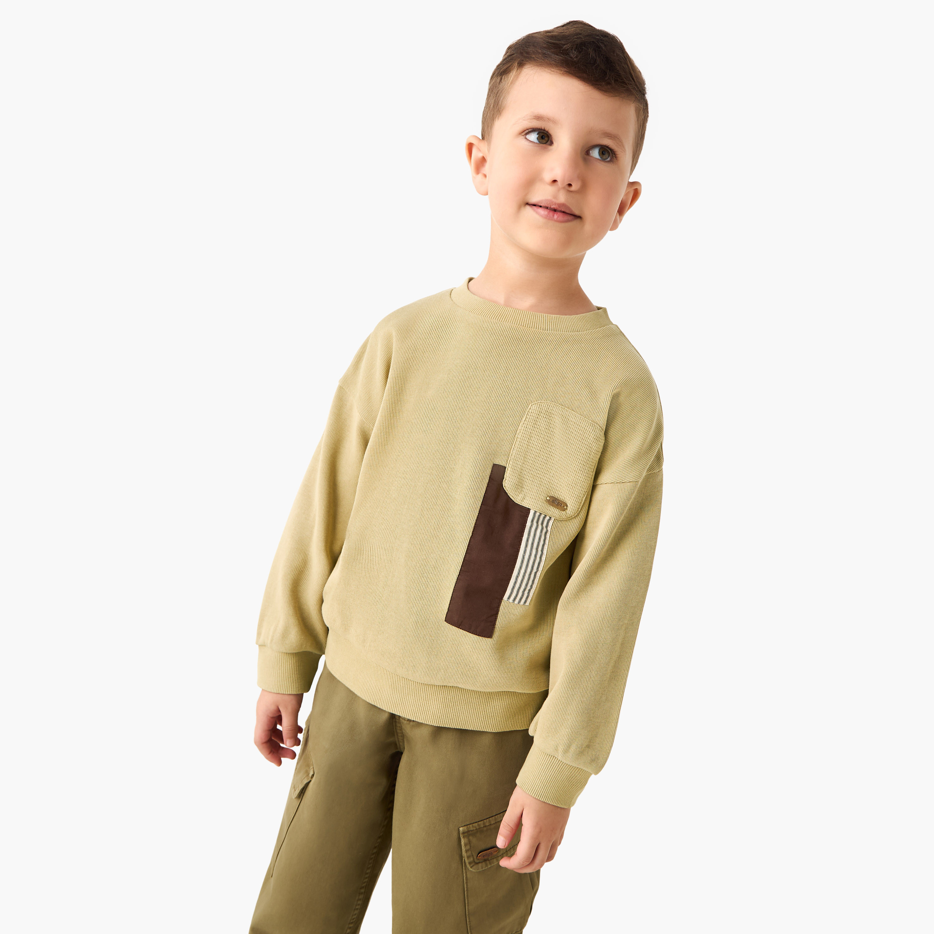 Eligo Textured Pullover with Long Sleeves and Pocket-boys-clothing-sweatshirts-image-1