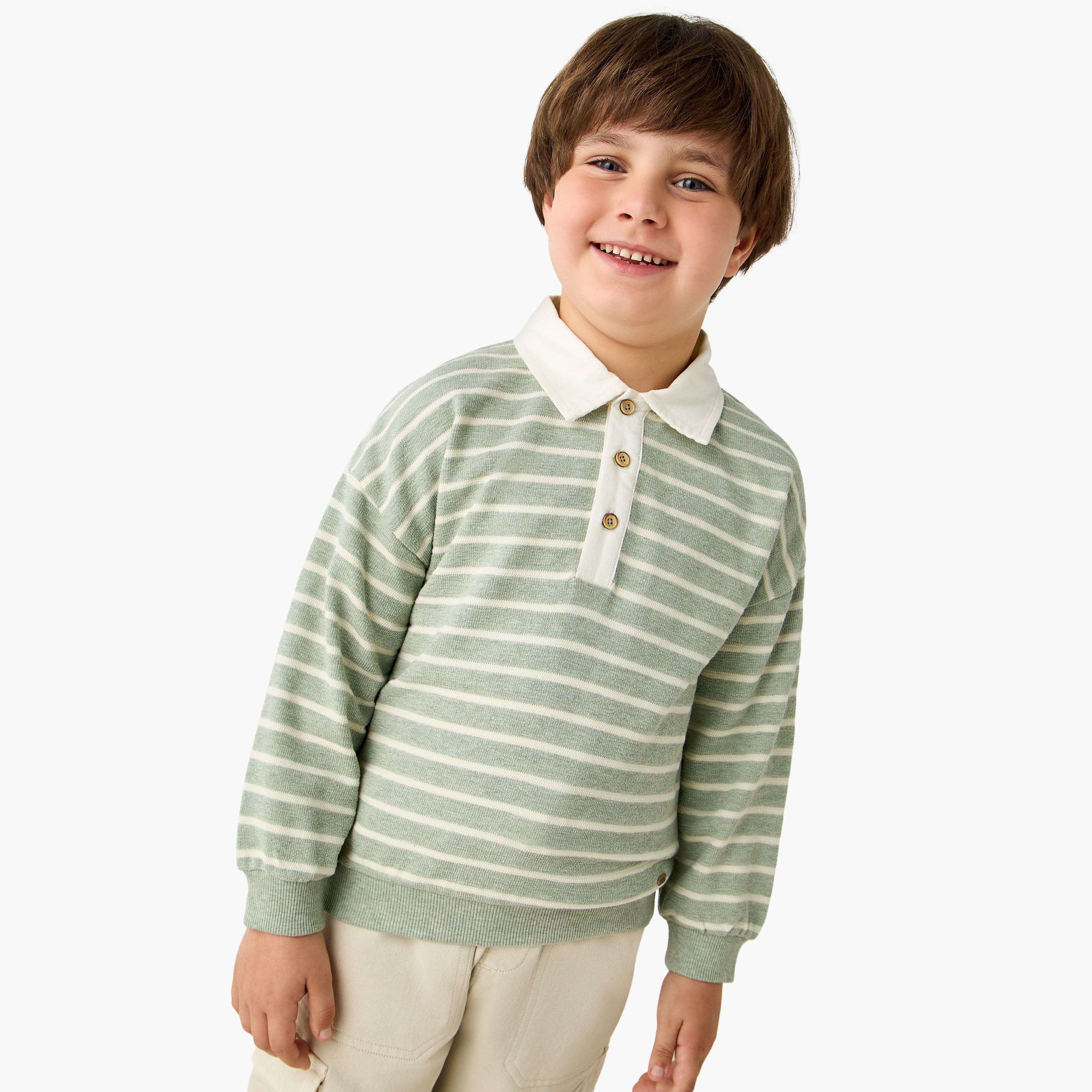 Eligo Striped Polo Sweater with Long Sleeves-boys-clothing-sweatshirts-image-1