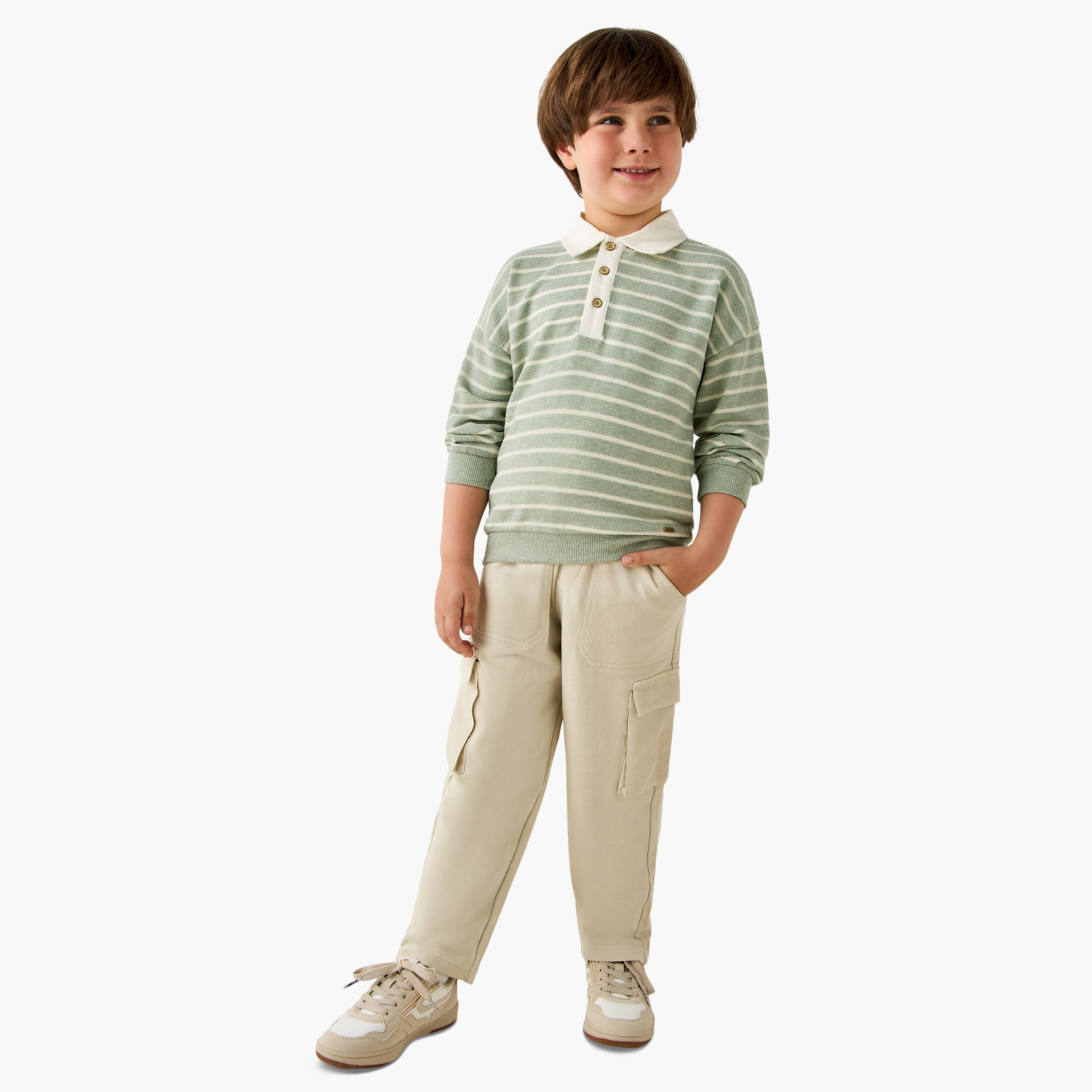 Eligo Striped Polo Sweater with Long Sleeves-boys-clothing-sweatshirts-image-2