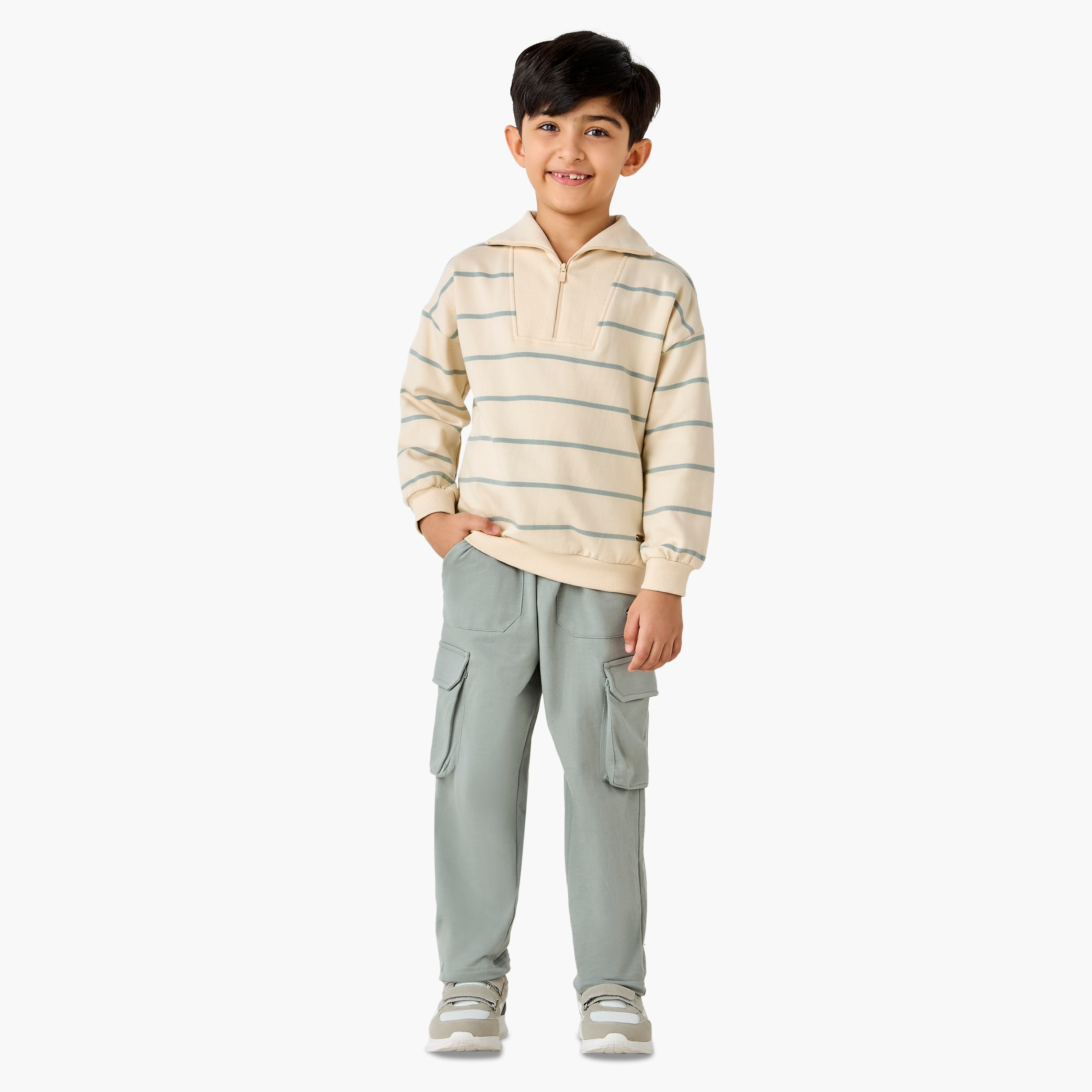 Eligo Striped Collared Sweatshirt and Pants Set-baby-boys-clothing-winterwear-setsandcoords-image-1