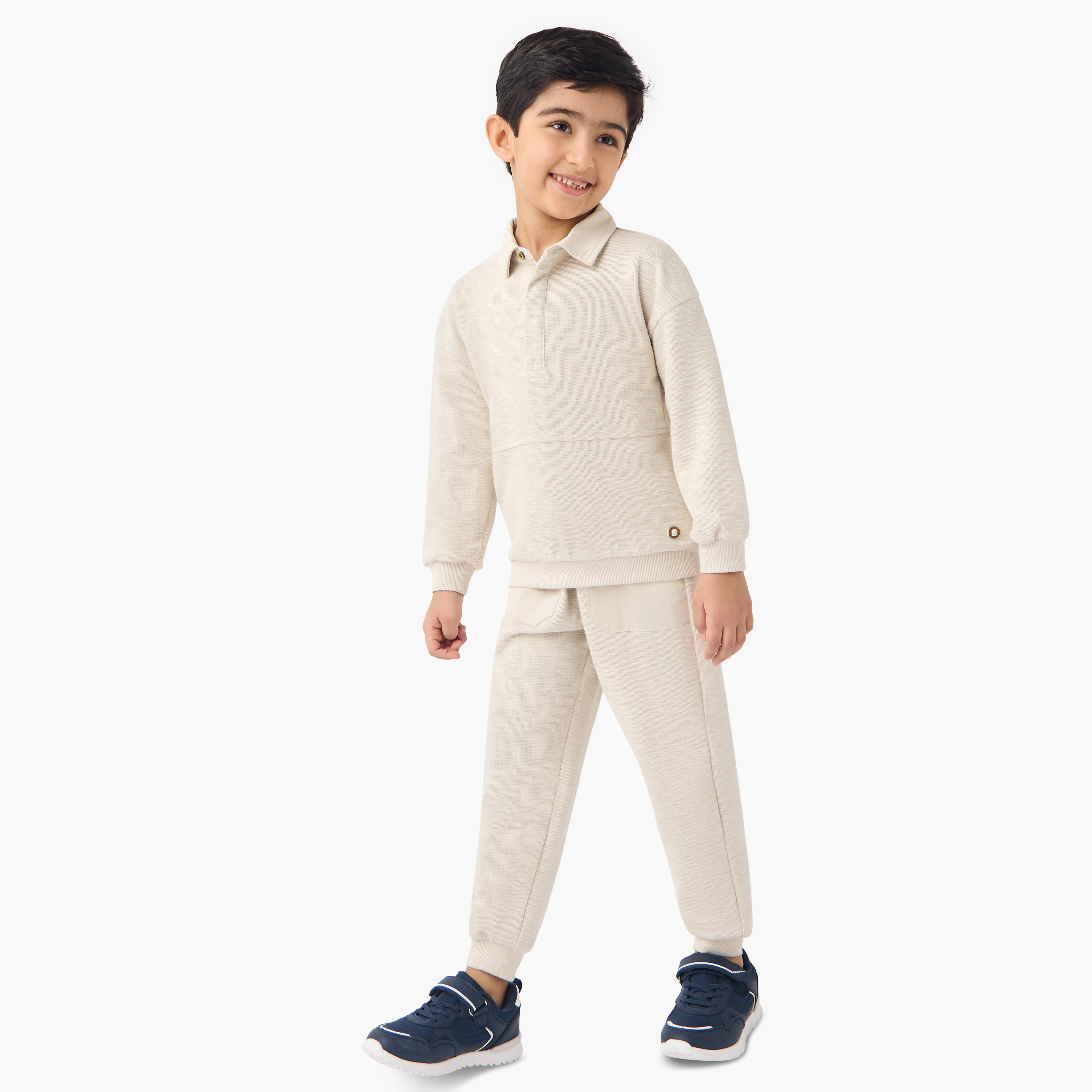 Eligo Textured Polo Sweatshirt and Joggers Set-baby-boys-clothing-winterwear-setsandcoords-image-1