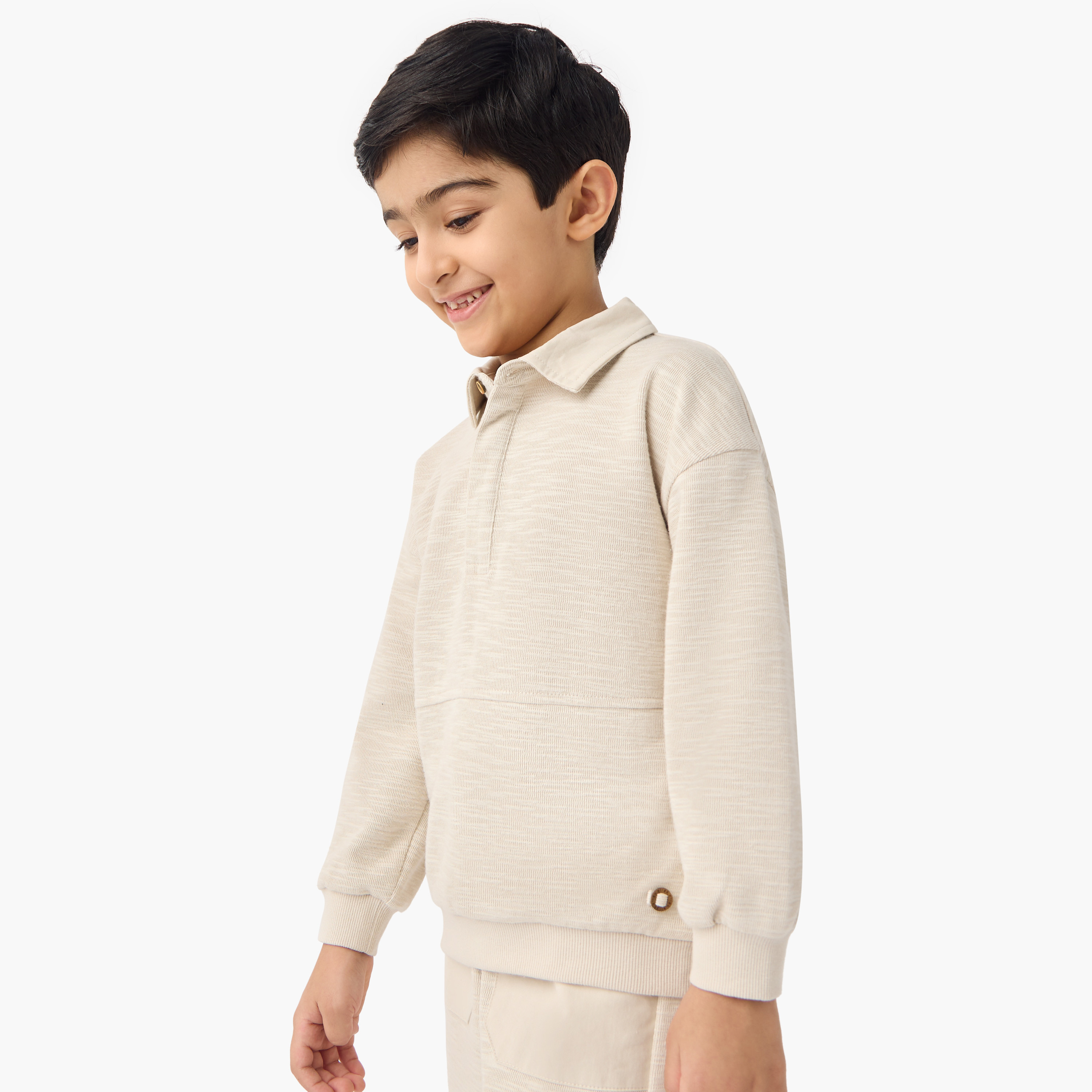 Eligo Textured Polo Sweatshirt and Joggers Set-baby-boys-clothing-winterwear-setsandcoords-image-2