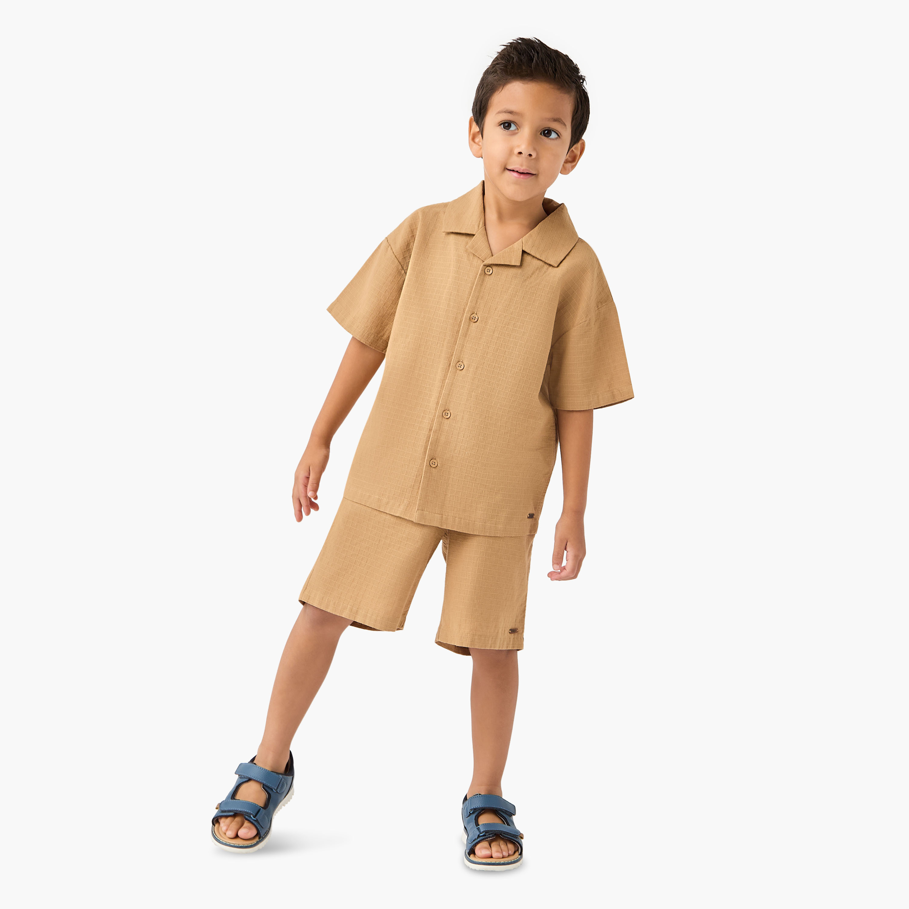 Eligo Textured Camp Collar Shirt and Shorts Set-boys-clothing-setsandcoords-image-1
