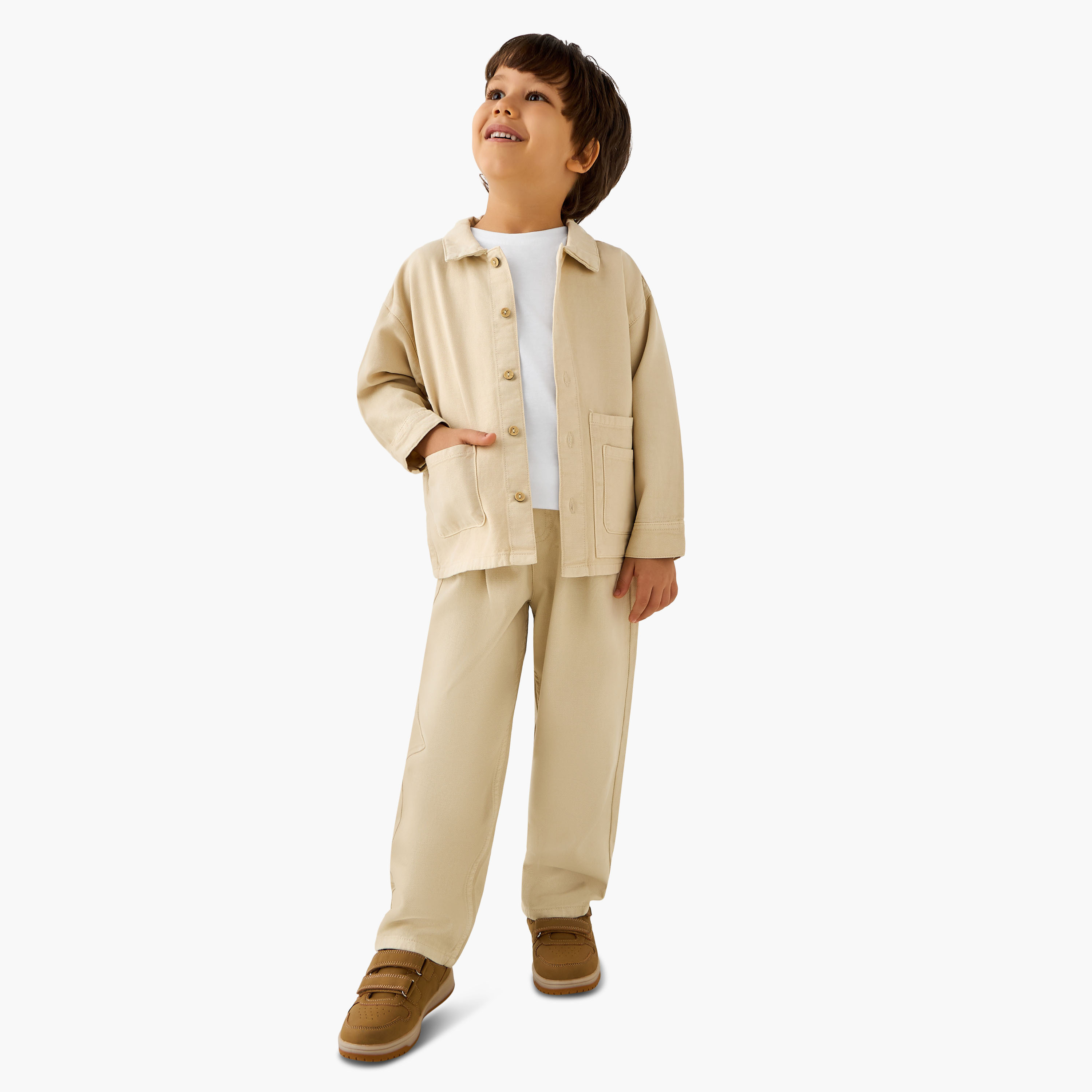 Eligo Collared Neck Long Sleeve Shirt and Pants Set with Pockets-boys-clothing-setsandcoords-image-1