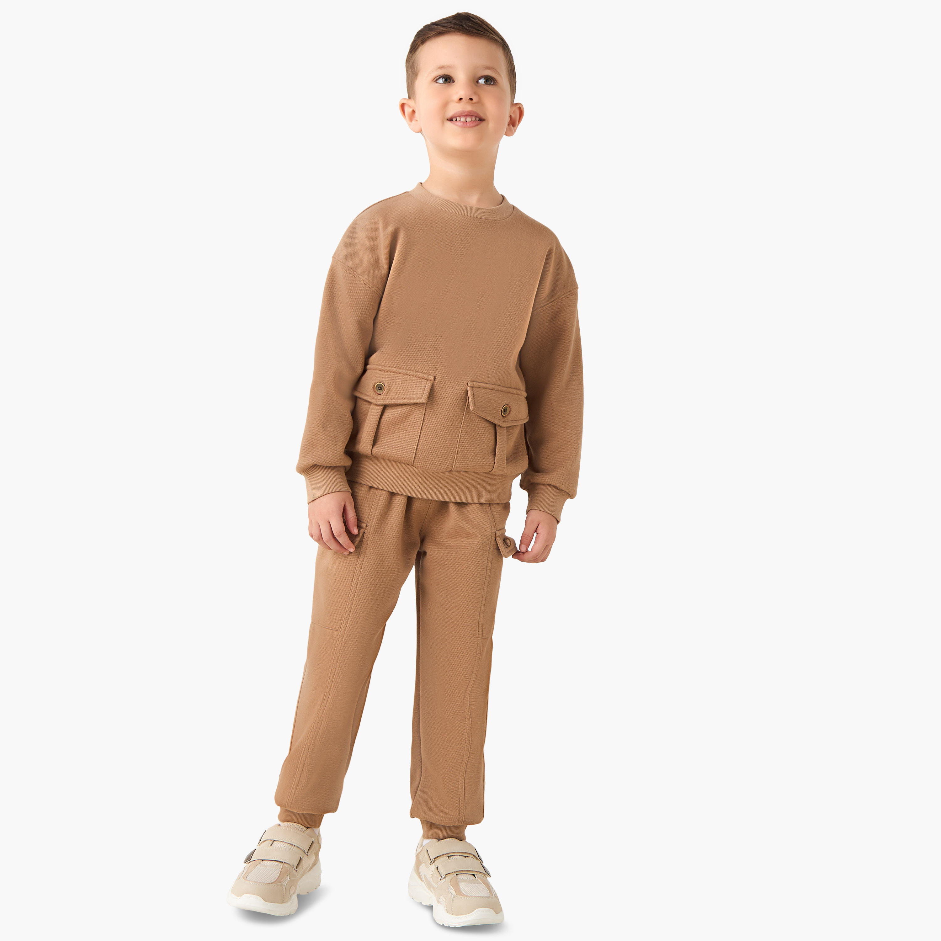 Eligo Boys Sweatshirt and Joggers Set with Flap Pockets - Polyester - Long Sleeves - Crew Neck-boys-clothing-setsandcoords-image-1