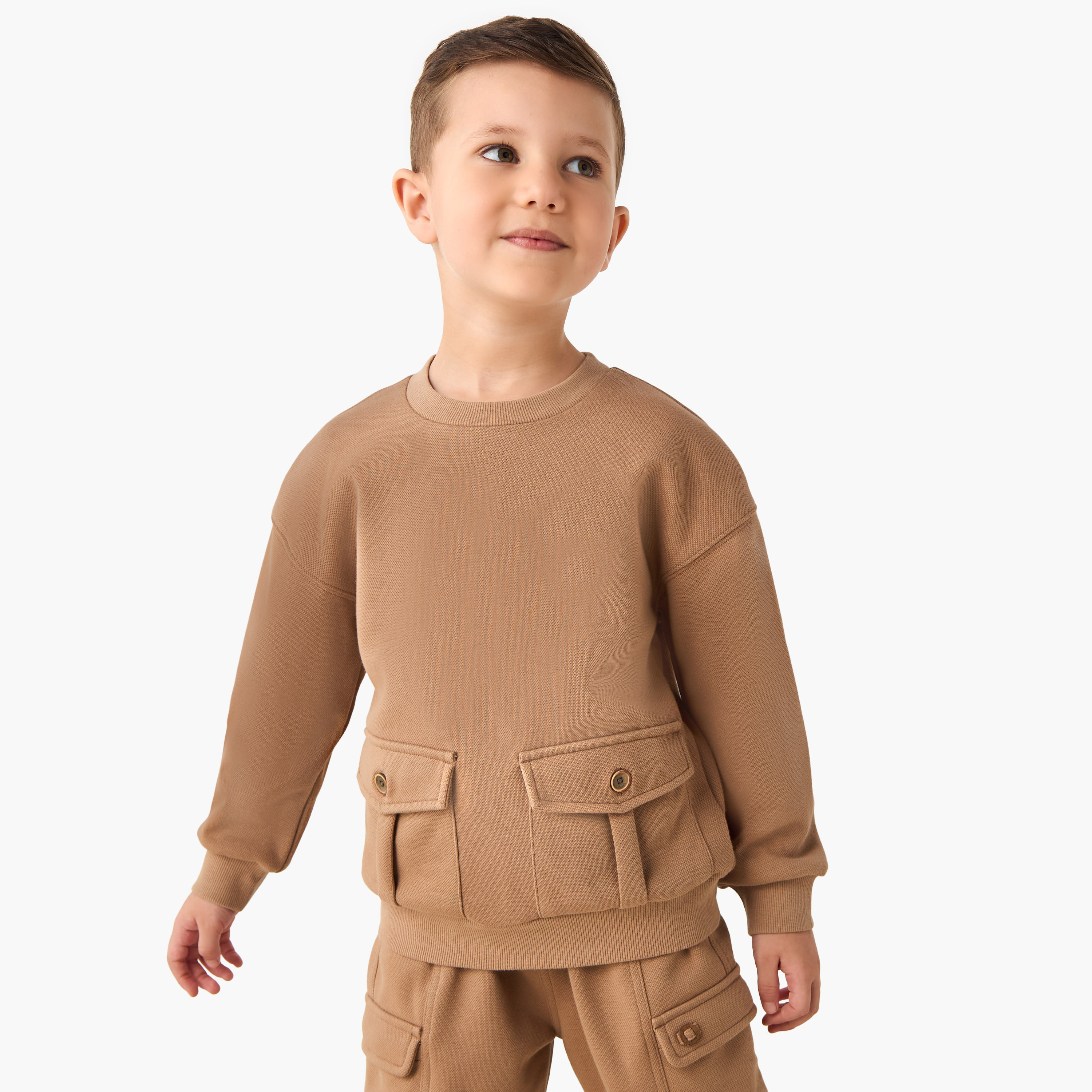 Eligo Boys Sweatshirt and Joggers Set with Flap Pockets - Polyester - Long Sleeves - Crew Neck-boys-clothing-setsandcoords-image-2