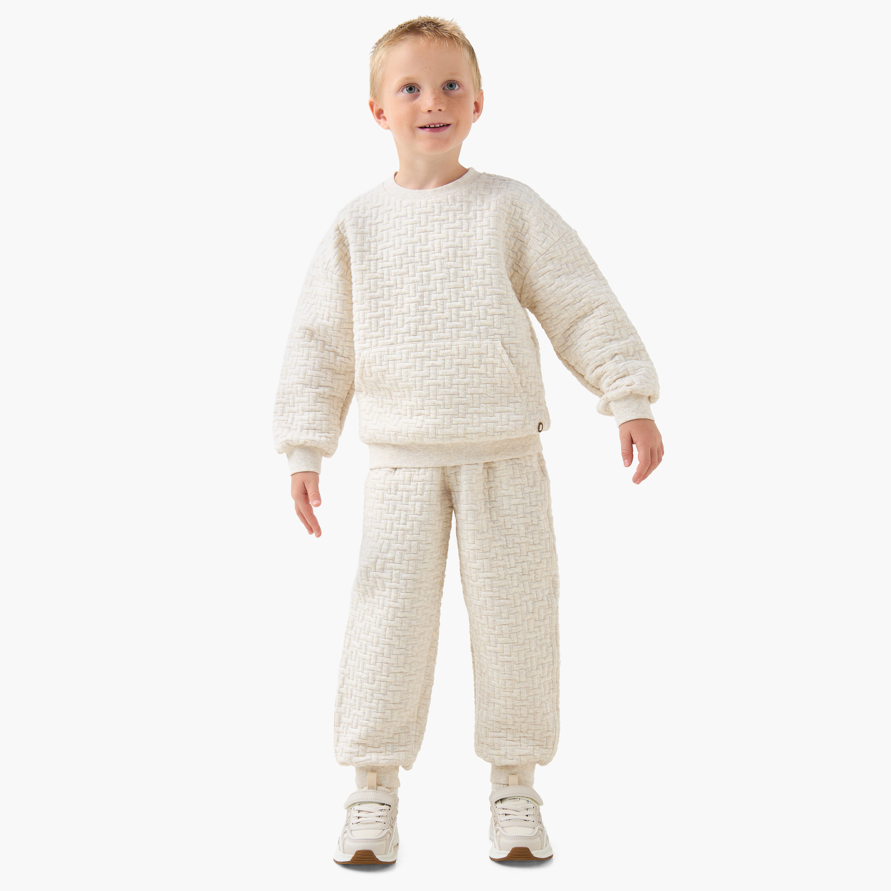 Eligo Crew Neck Long Sleeves Sweatshirt and Joggers Set with Texture-baby-boys-clothing-winterwear-setsandcoords-image-1