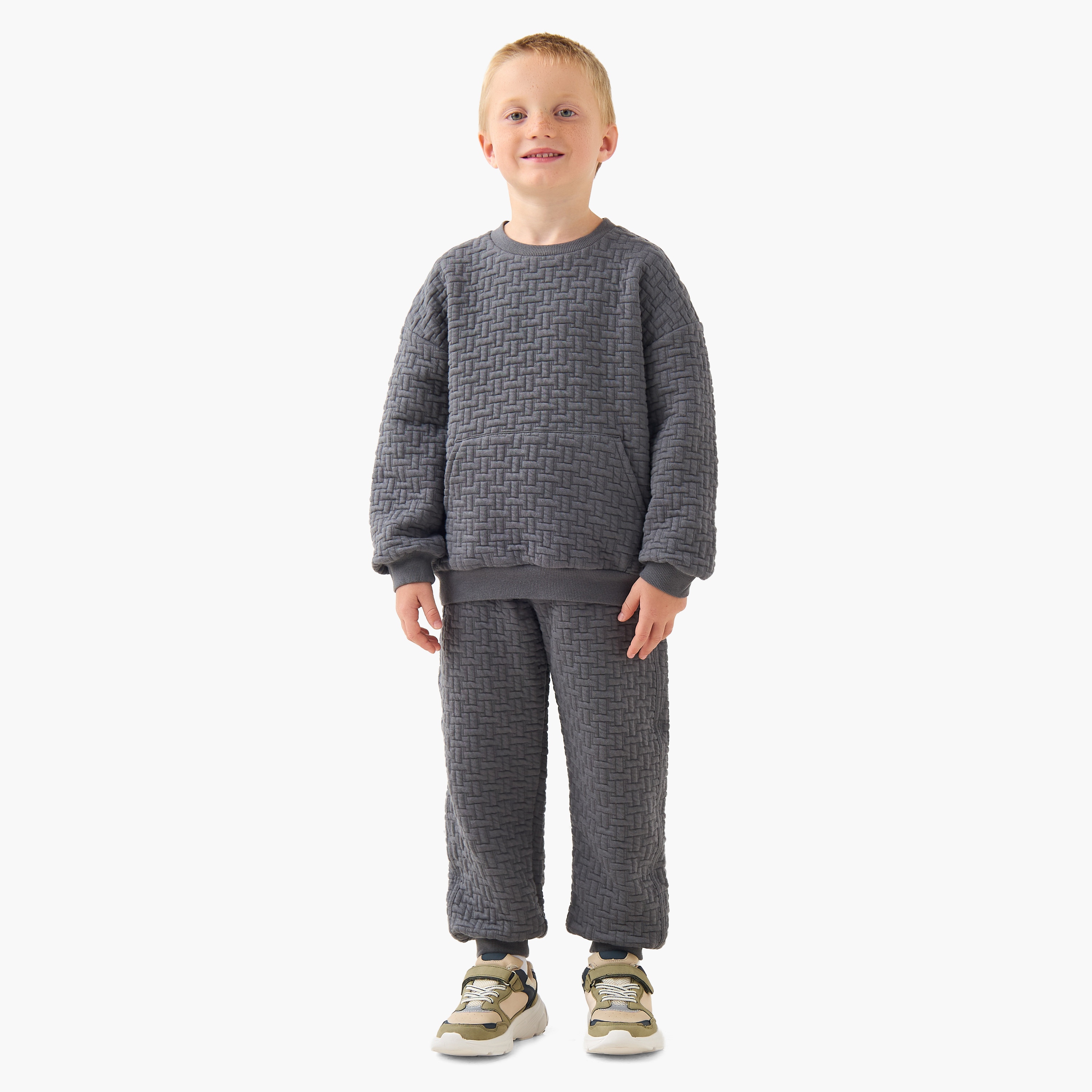 Eligo Crew Neck Long Sleeves Sweatshirt and Joggers Set with Texture-baby-boys-clothing-winterwear-setsandcoords-image-1