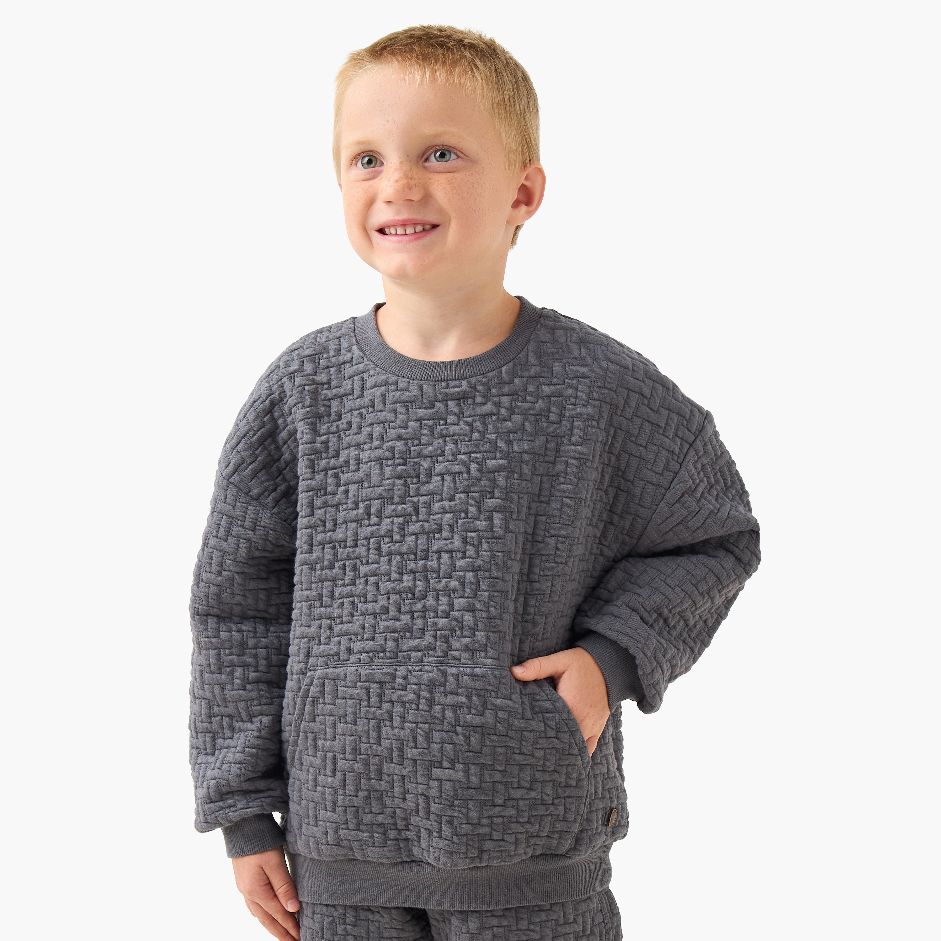 Eligo Crew Neck Long Sleeves Sweatshirt and Joggers Set with Texture-baby-boys-clothing-winterwear-setsandcoords-image-2