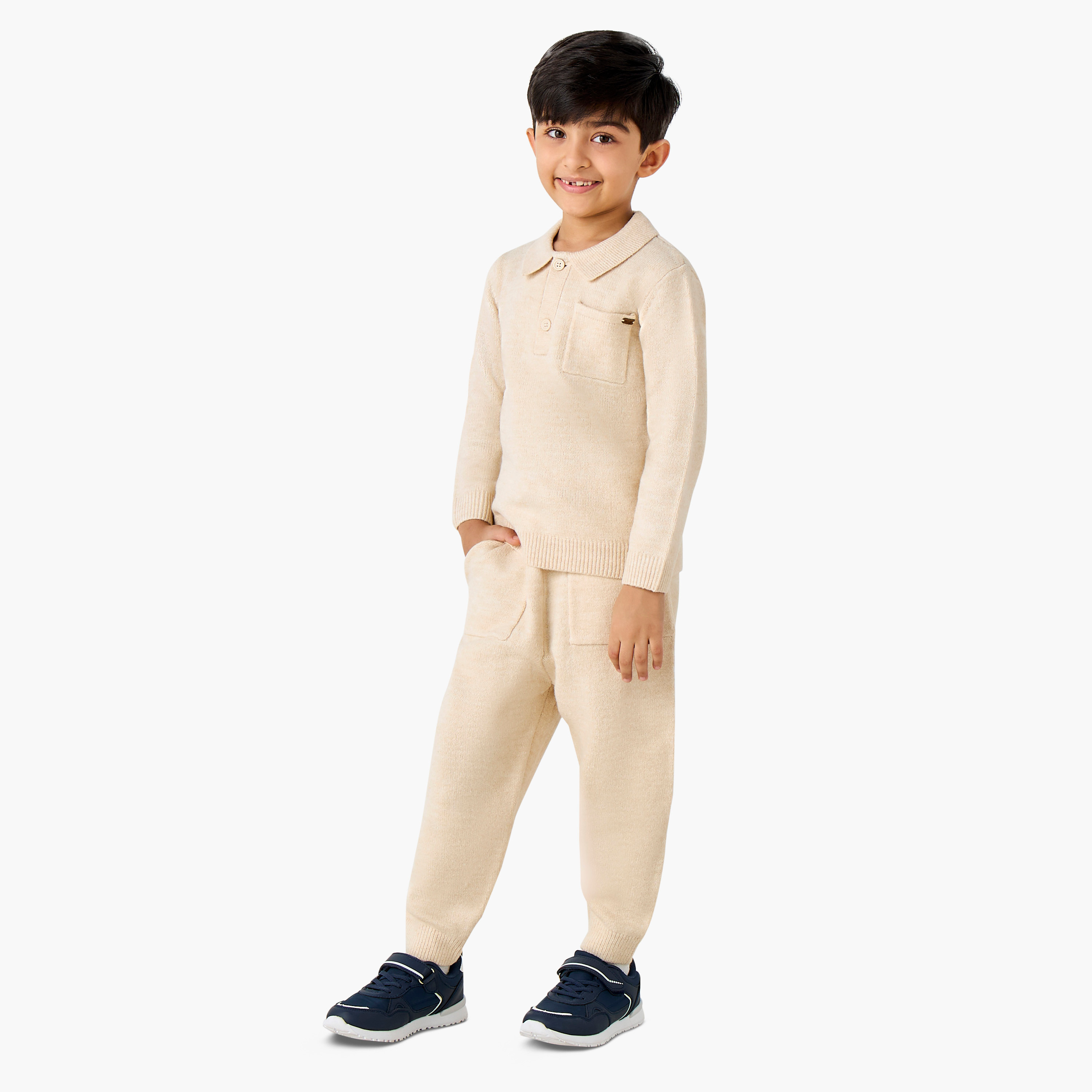 Eligo Boys T-shirt and Joggers Set with Pockets - Polyester - Long Sleeves - Collar-baby-boys-clothing-winterwear-setsandcoords-image-1