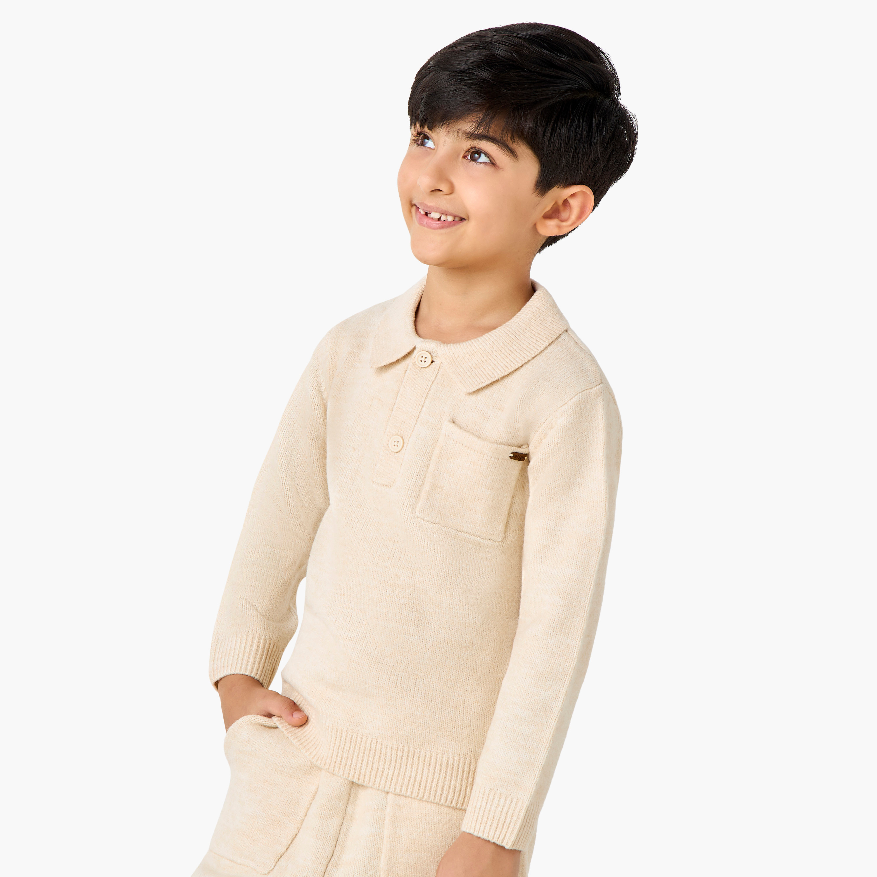 Eligo Boys T-shirt and Joggers Set with Pockets - Polyester - Long Sleeves - Collar-baby-boys-clothing-winterwear-setsandcoords-image-2