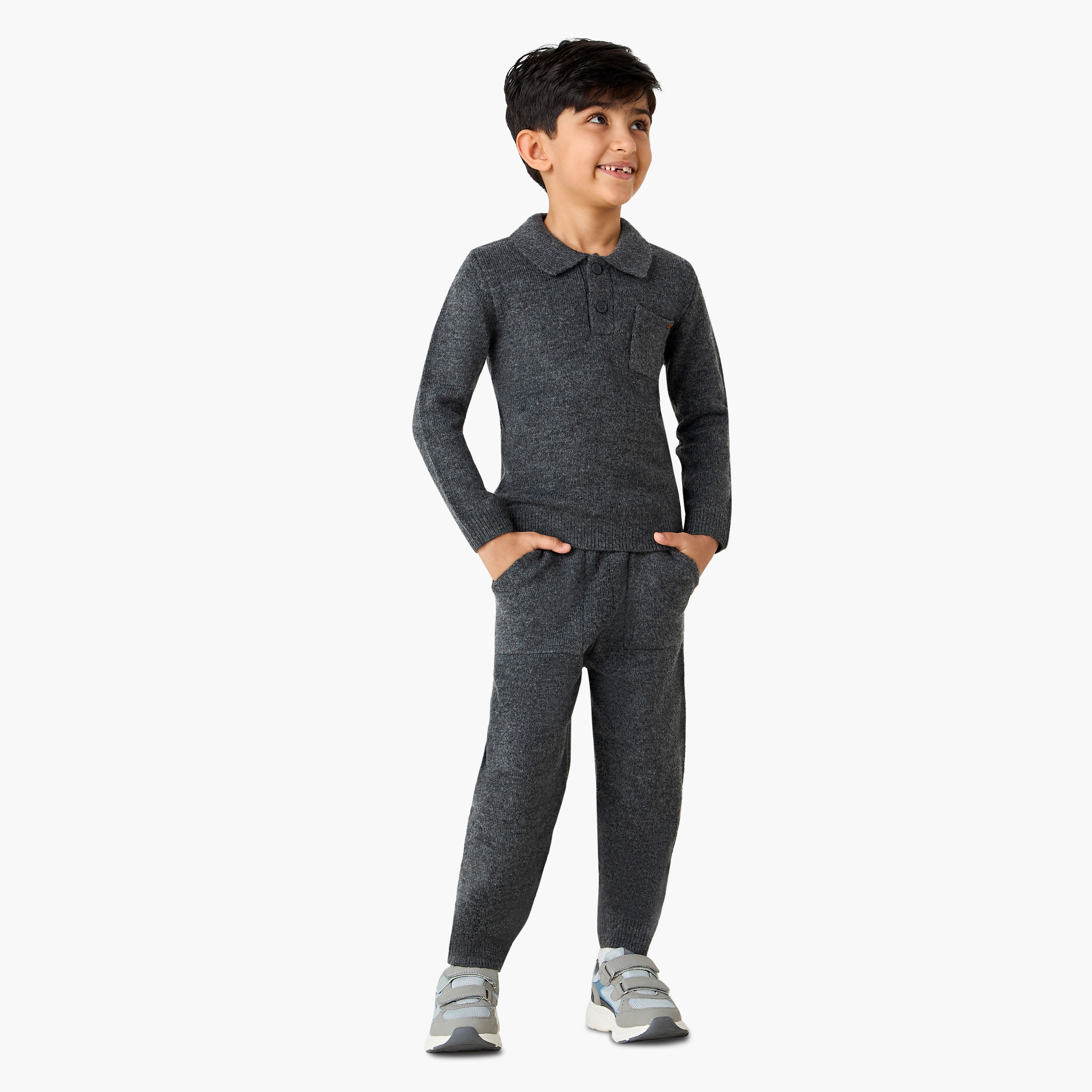 Eligo Boys T-shirt and Joggers Set with Pockets - Polyester - Long Sleeves - Collar-baby-boys-clothing-winterwear-setsandcoords-image-1