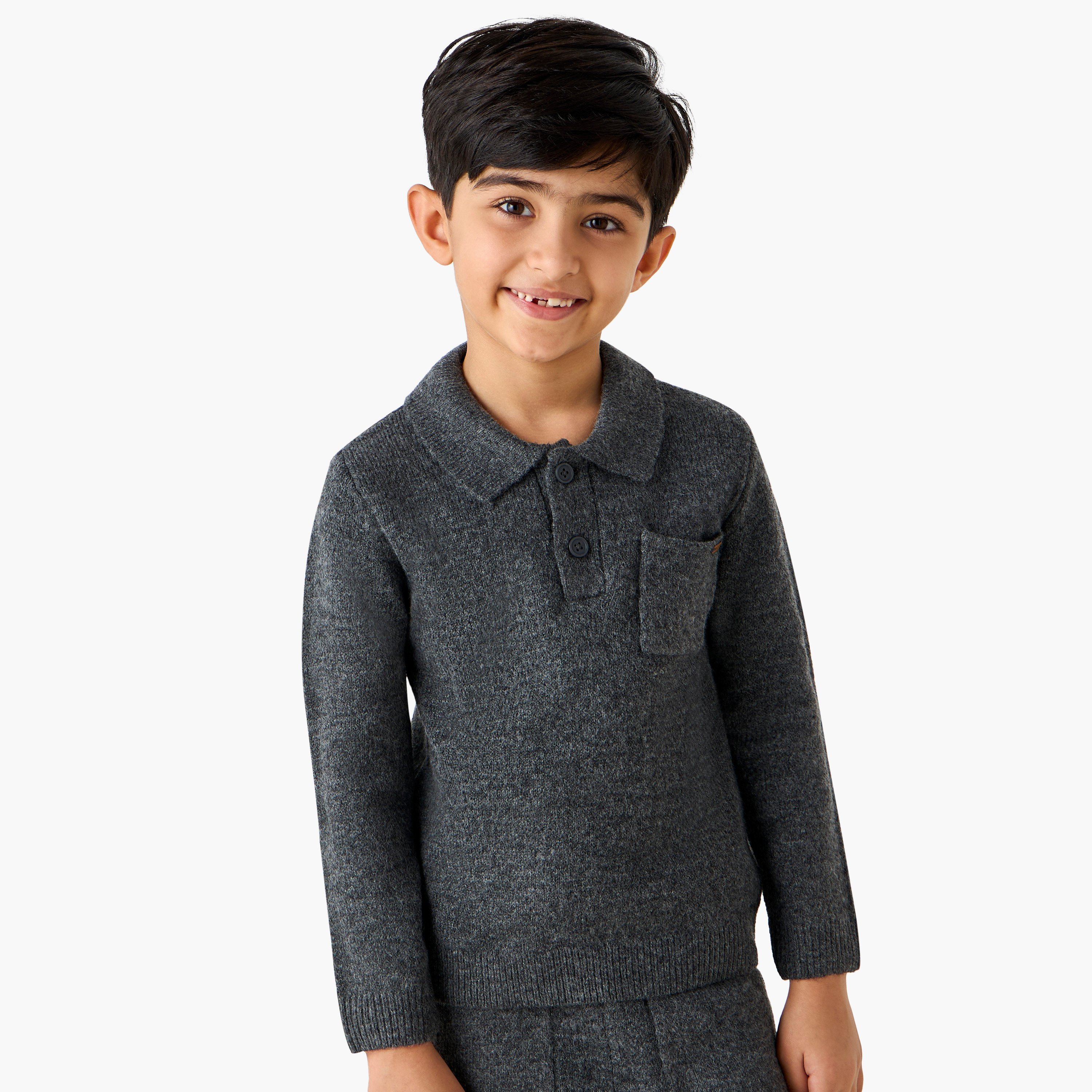 Eligo Boys T-shirt and Joggers Set with Pockets - Polyester - Long Sleeves - Collar-baby-boys-clothing-winterwear-setsandcoords-image-2