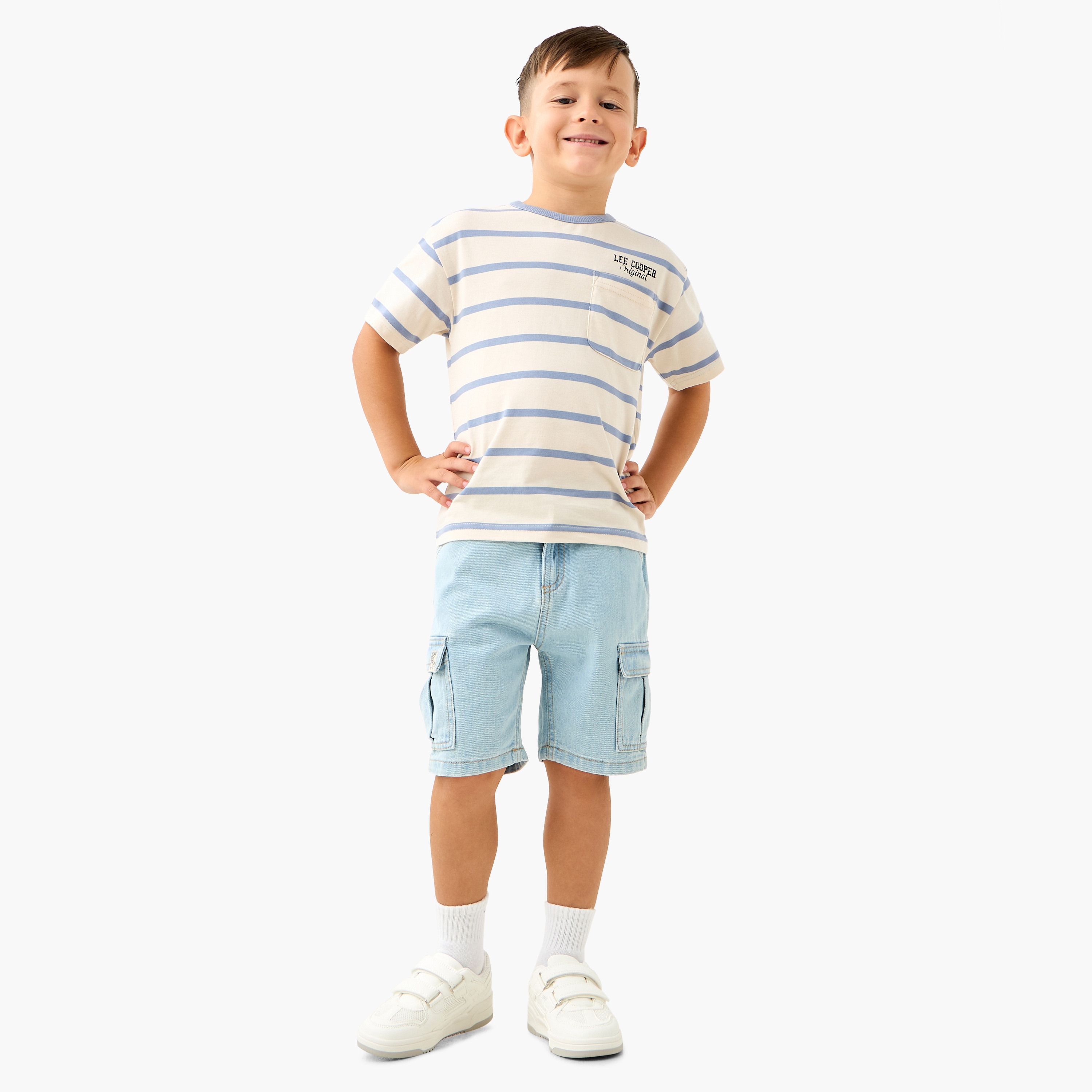 تيشيرت مخطط بأكمام قصيرة وجيب على الصدر من لي كوبر-boys-clothing-tshirtsandpolos-image-2