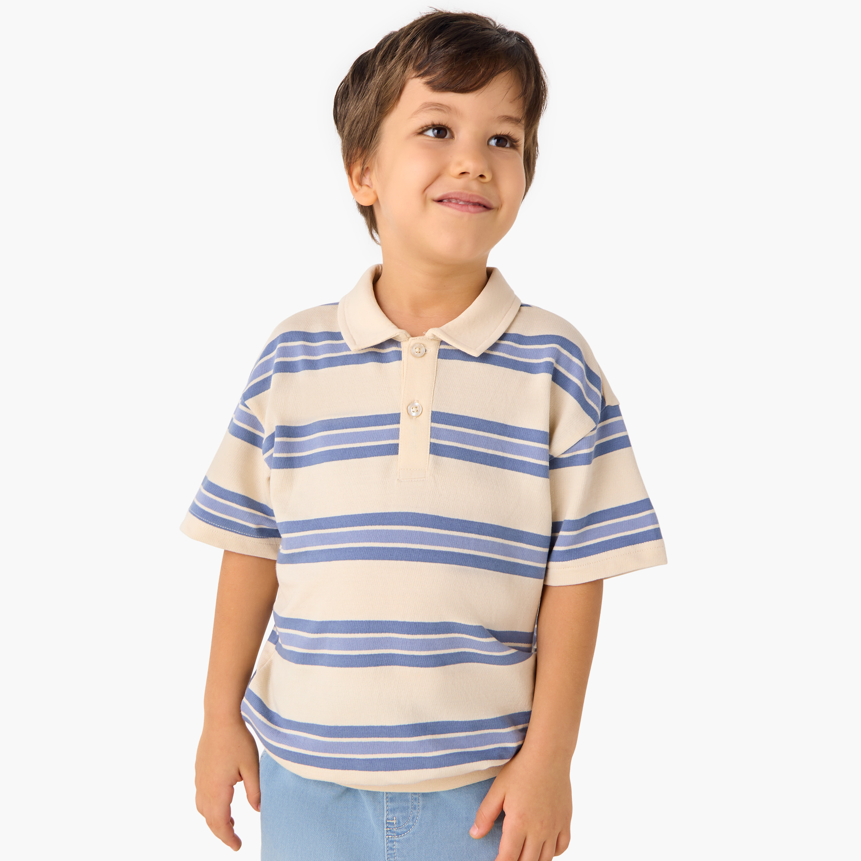 تيشيرت بولو مخطط بياقة وأكمام قصيرة من لي كوبر-boys-clothing-tshirtsandpolos-image-1