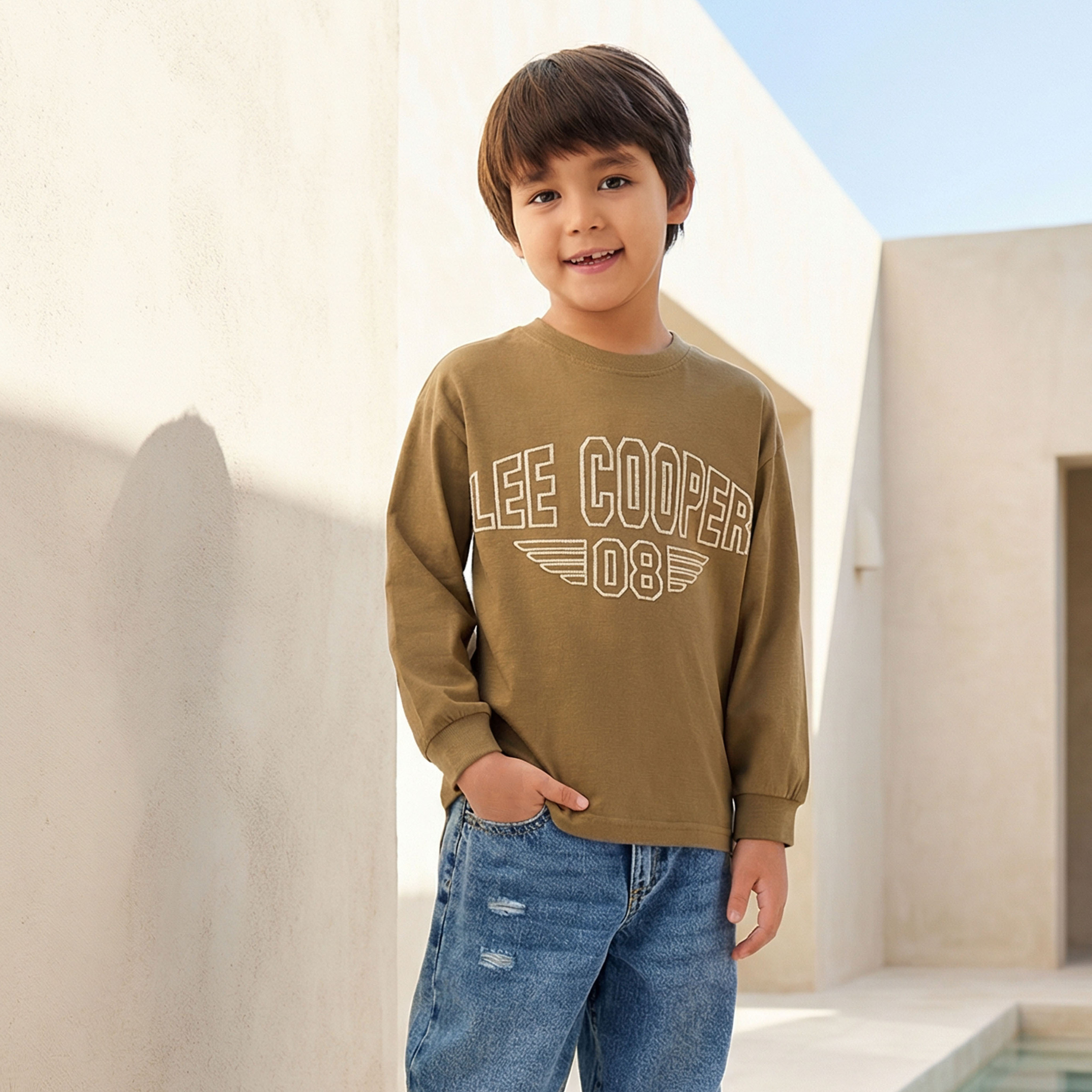 Lee Cooper Boys Crew Neck T-shirt with Logo Embroidery - Cotton - Long Sleeves-boys-clothing-tshirtsandpolos-image-1