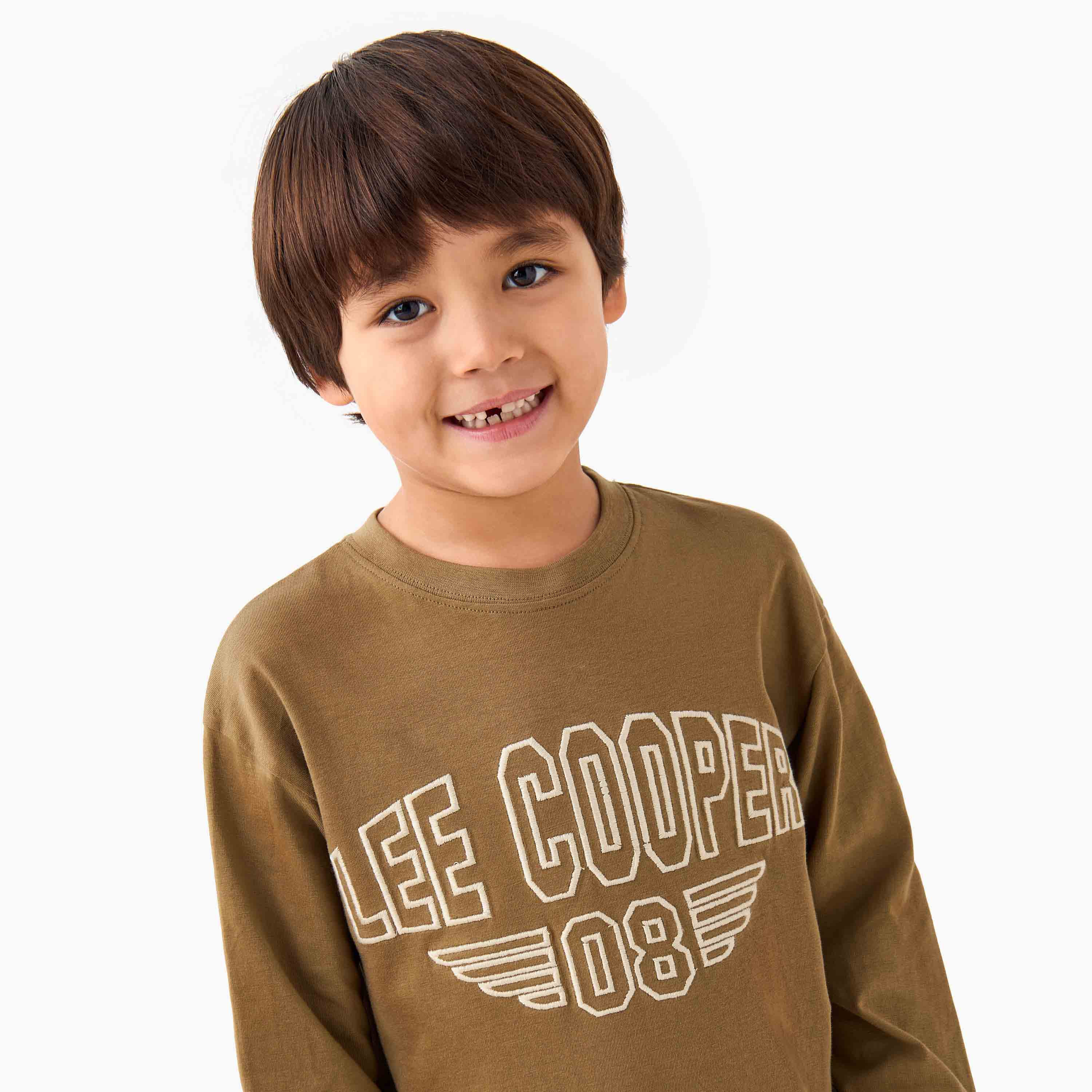 Lee Cooper Boys Crew Neck T-shirt with Logo Embroidery - Cotton - Long Sleeves-boys-clothing-tshirtsandpolos-image-4