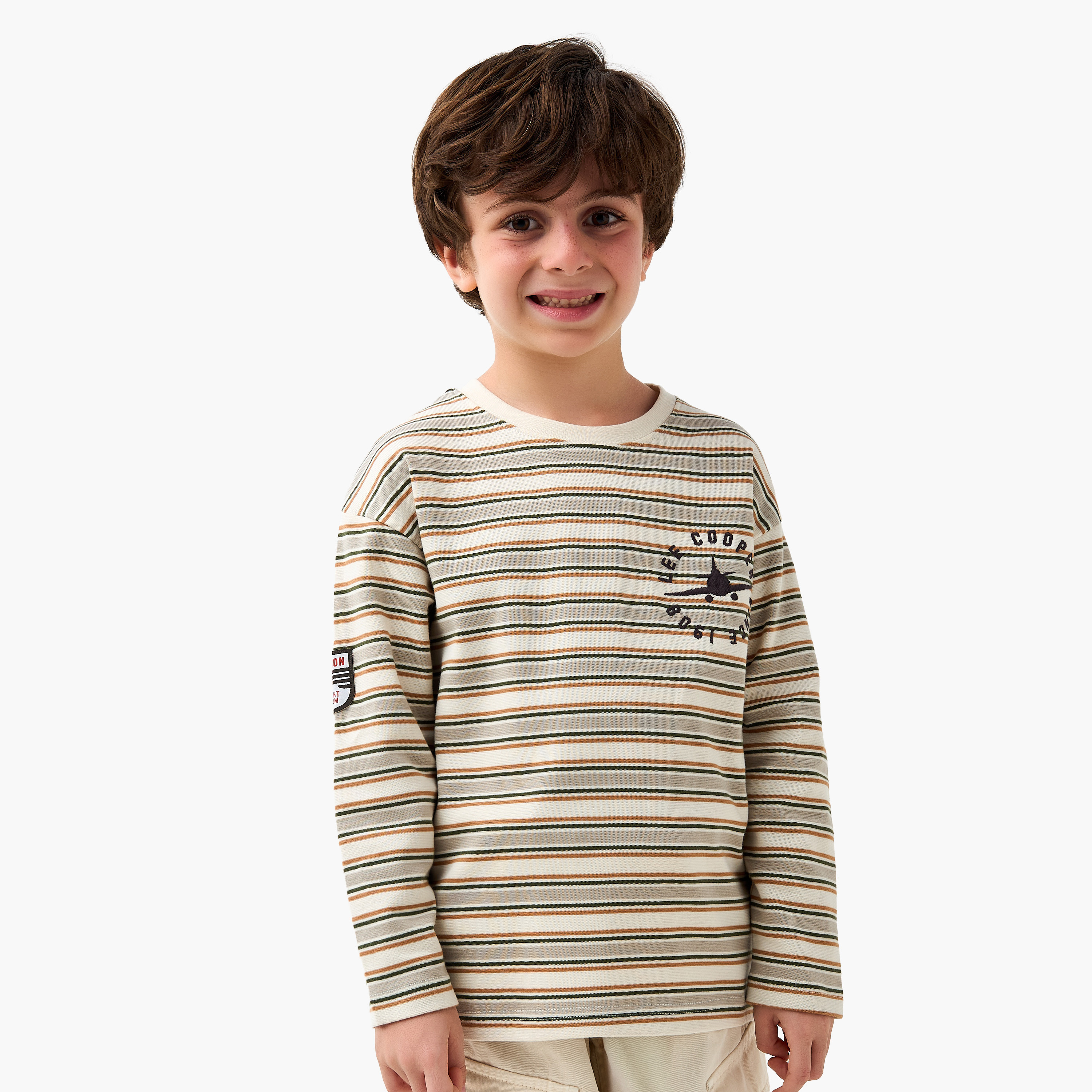 تيشيرت مخطط بأكمام طويلة وياقة ضيقة من لي كوبر-boys-clothing-tshirtsandpolos-image-1