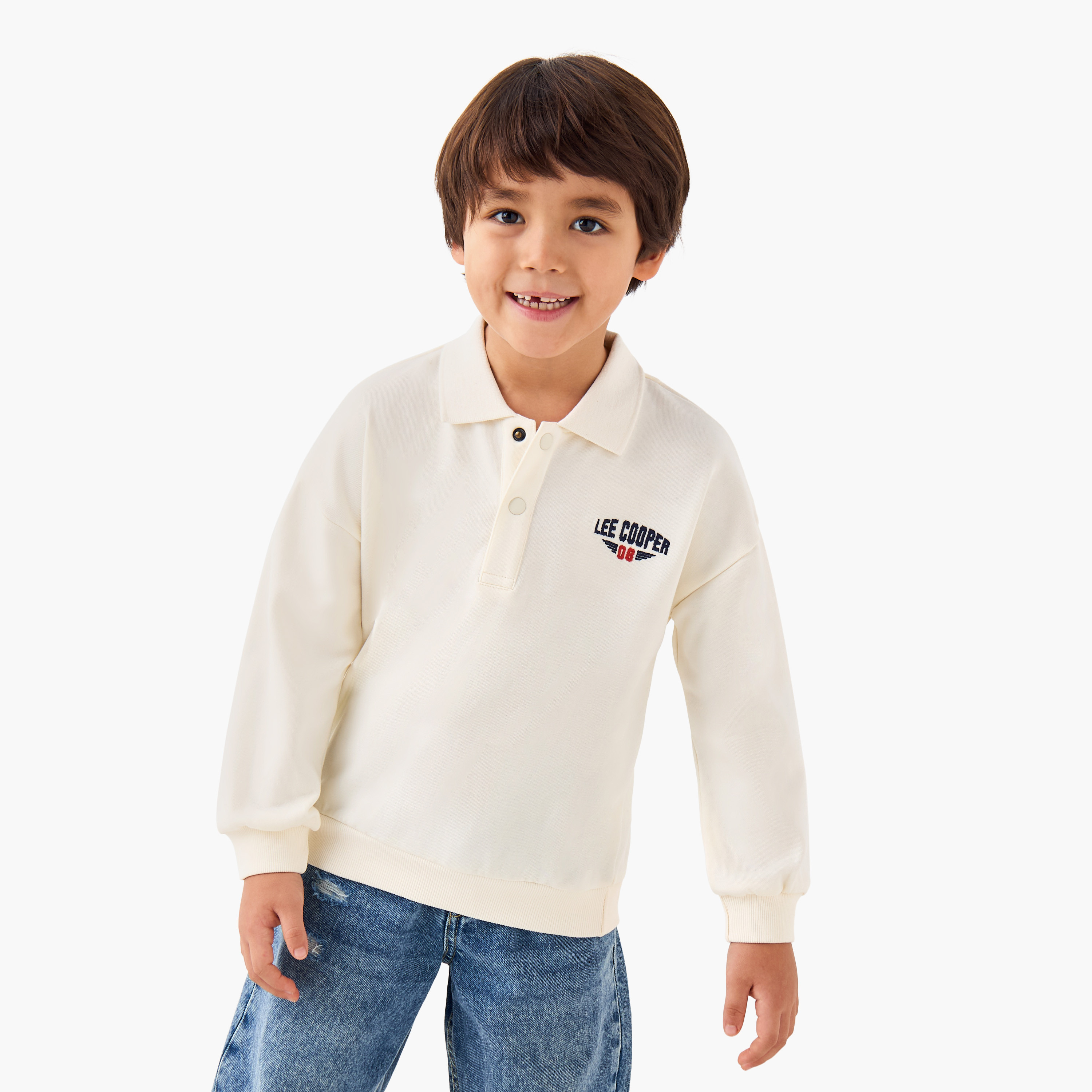 Lee Cooper Collared Long Sleeves T-shirt with Logo Embroidery-boys-clothing-tshirtsandpolos-image-1