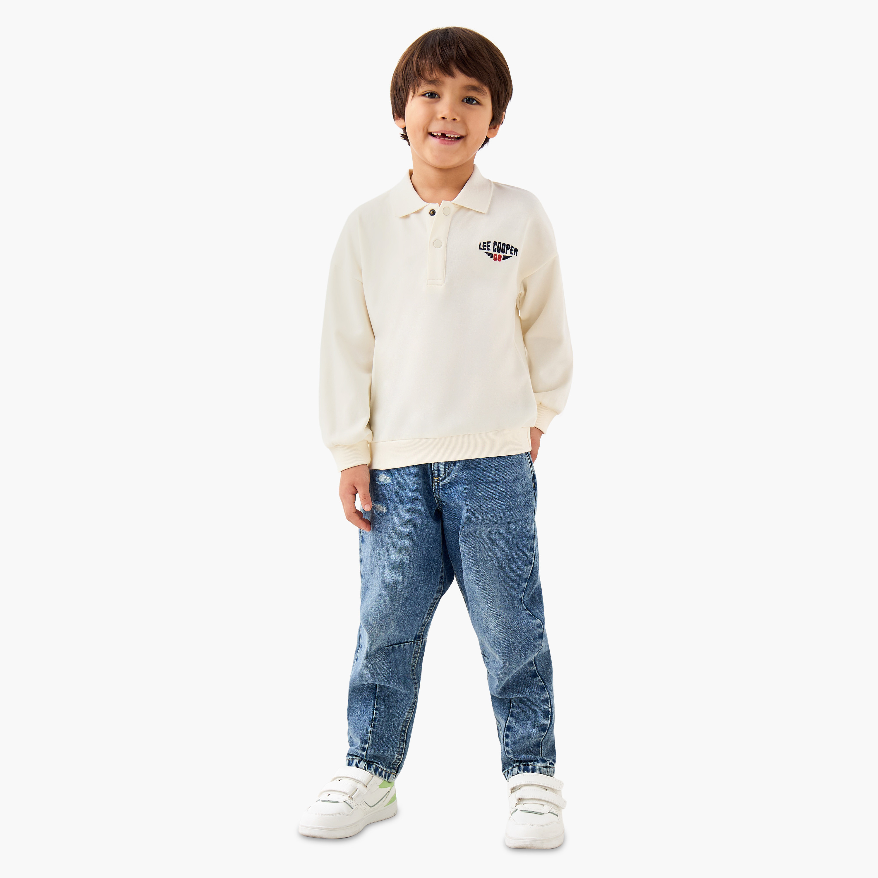 Lee Cooper Collared Long Sleeves T-shirt with Logo Embroidery-boys-clothing-tshirtsandpolos-image-2